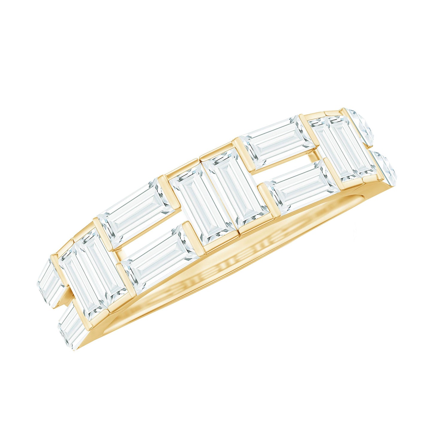 Baguette Cut Zirconia Half Eternity Wedding Band Ring
