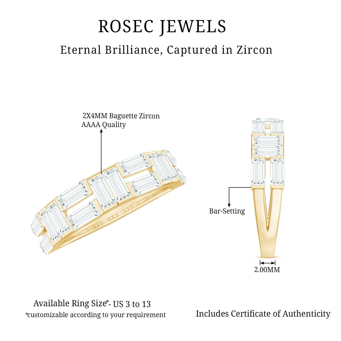 Baguette Cut Zirconia Half Eternity Wedding Band Ring