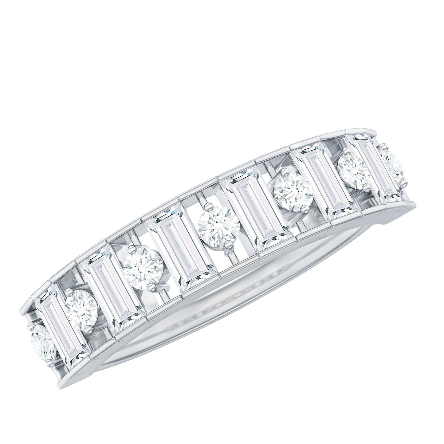 Baguette and Round Cut Zircon Classic Half Eternity Ring
