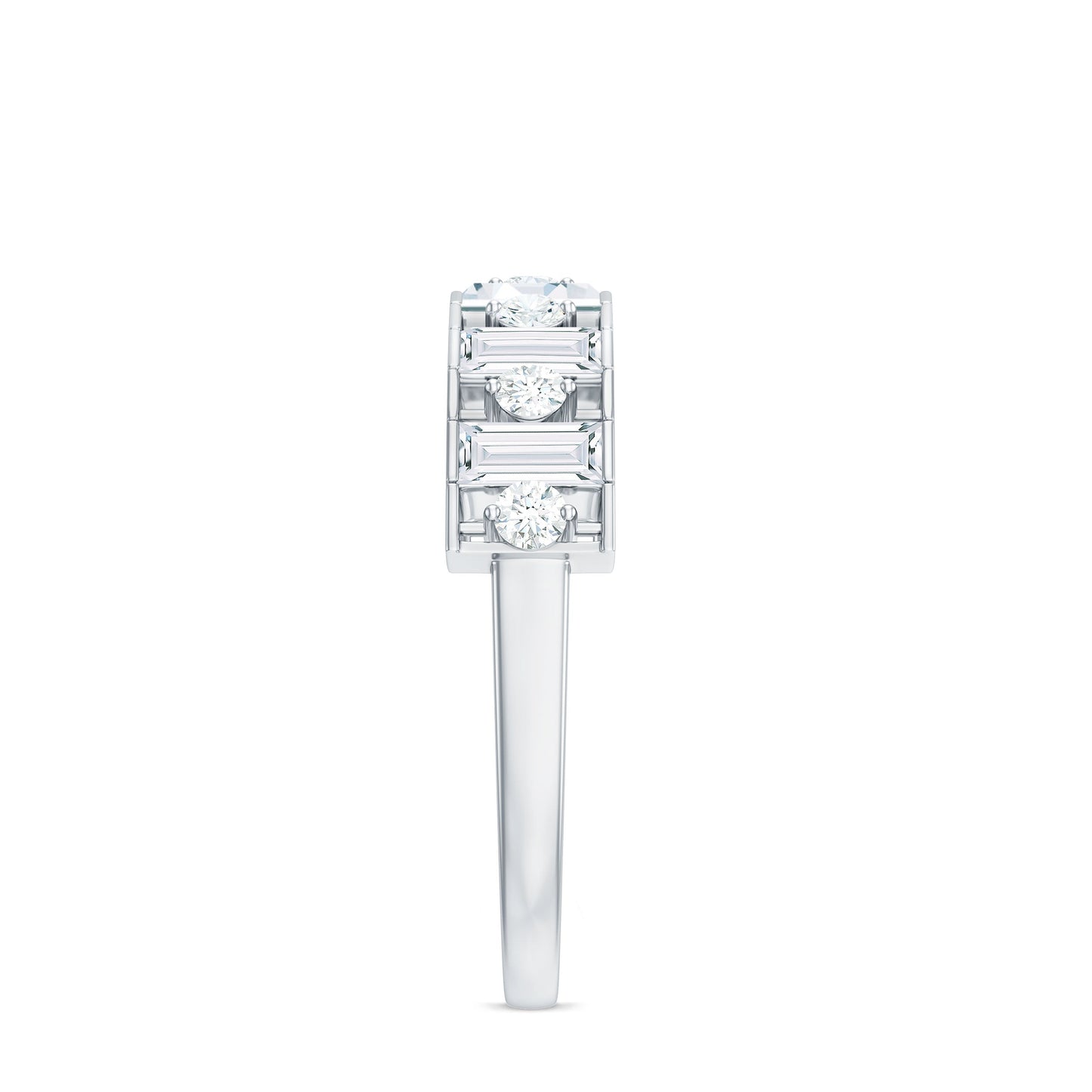 Baguette and Round Cut Zircon Classic Half Eternity Ring