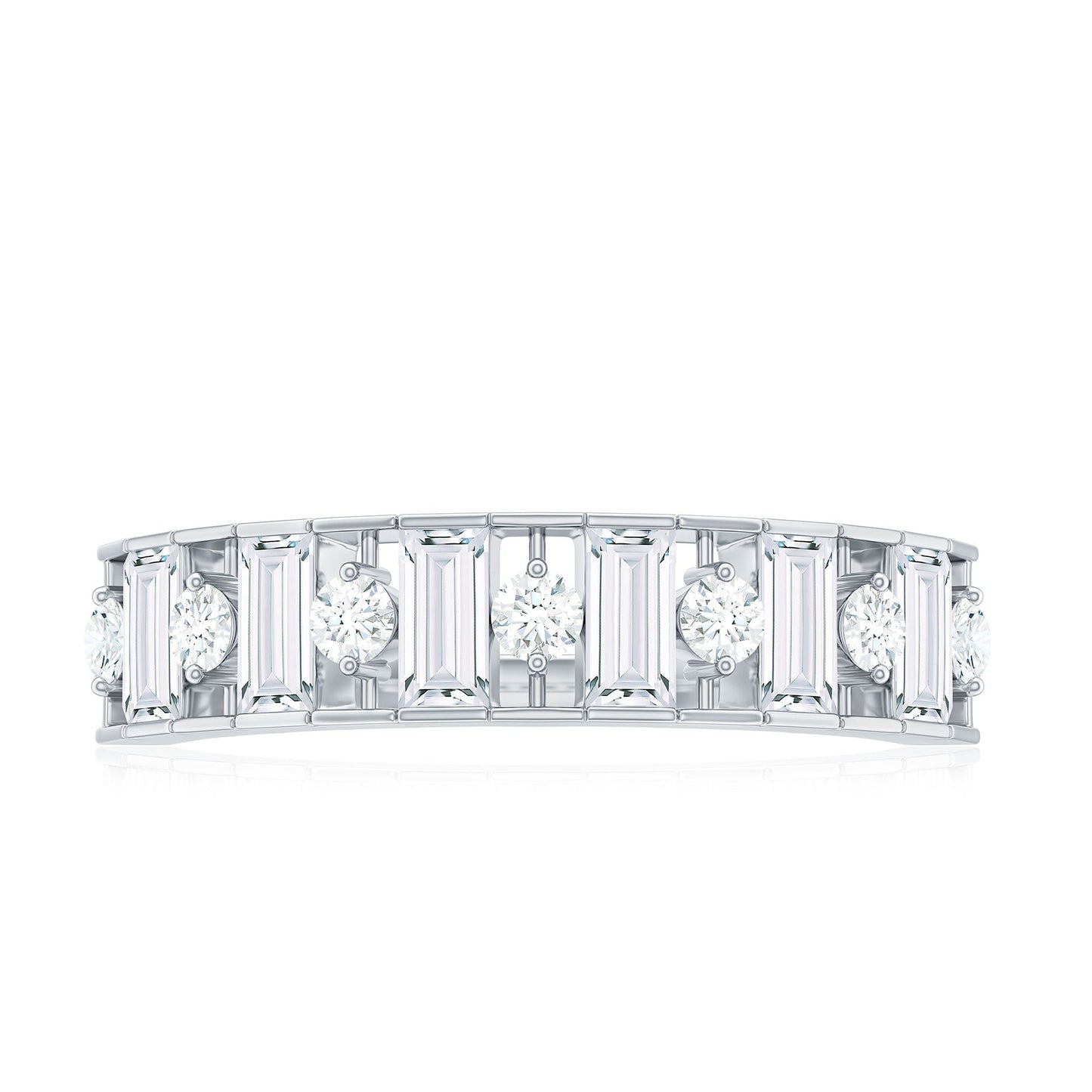 Baguette and Round Cut Zircon Classic Half Eternity Ring