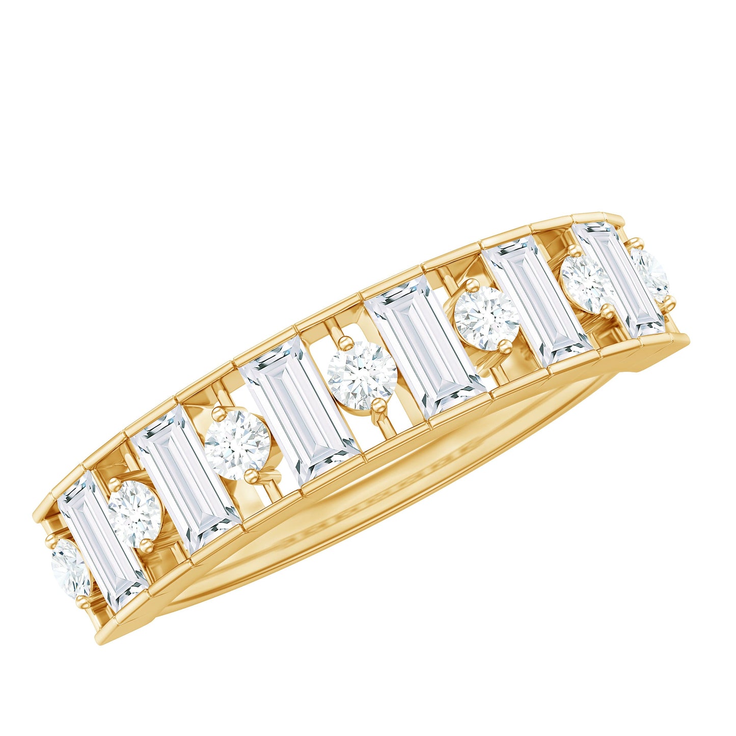 Baguette and Round Cut Zircon Classic Half Eternity Ring