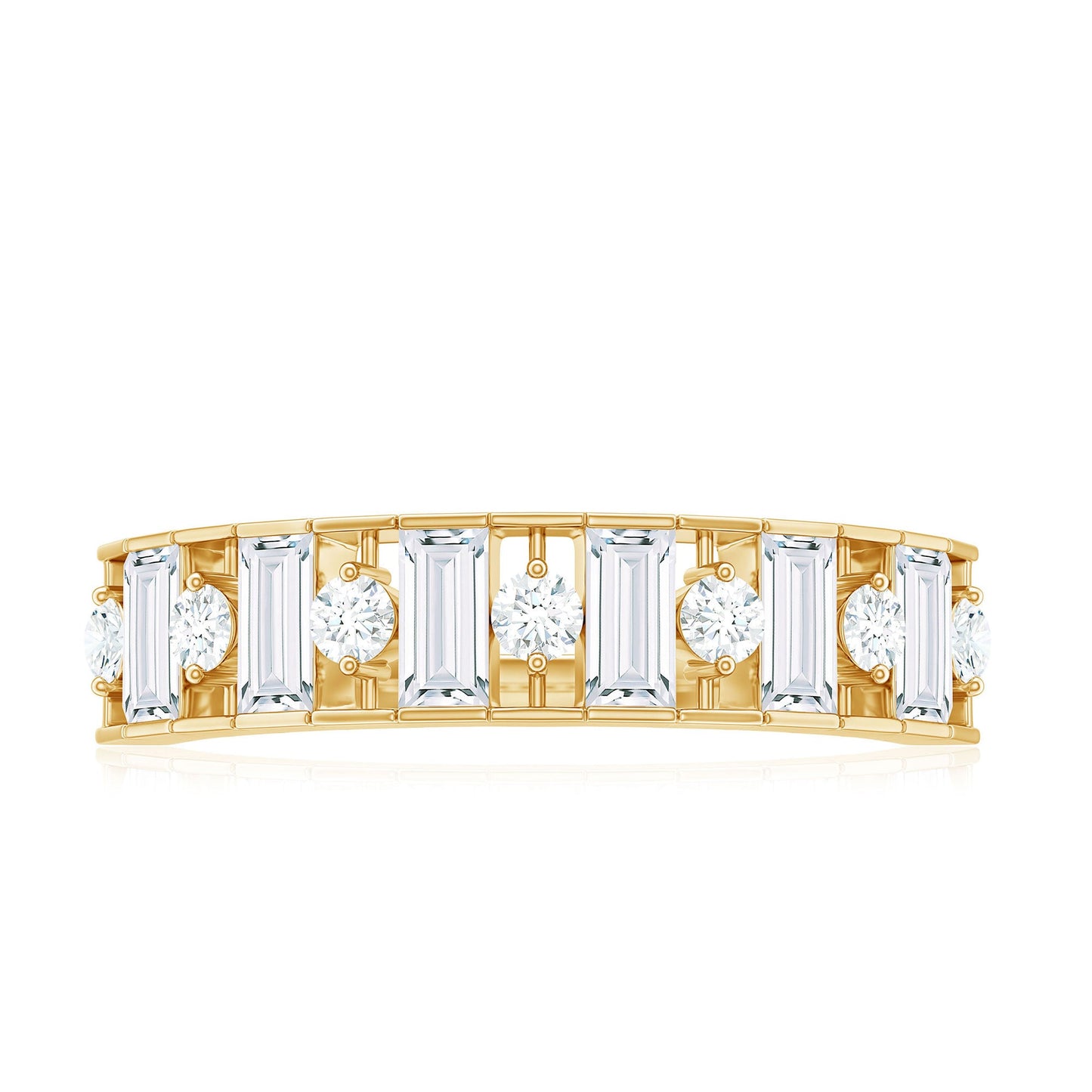 Baguette and Round Cut Zircon Classic Half Eternity Ring