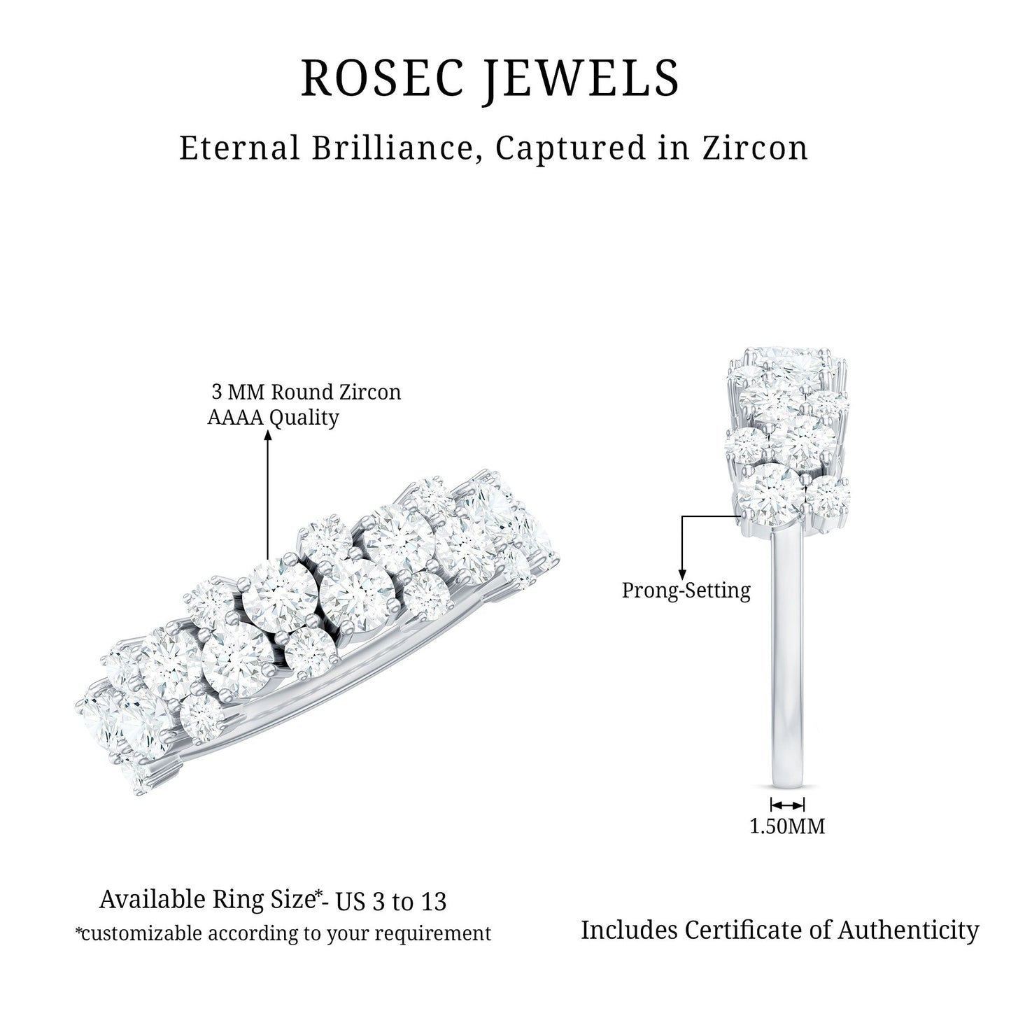 1.50 CT Round Cubic Zirconia Cluster Half Eternity Ring