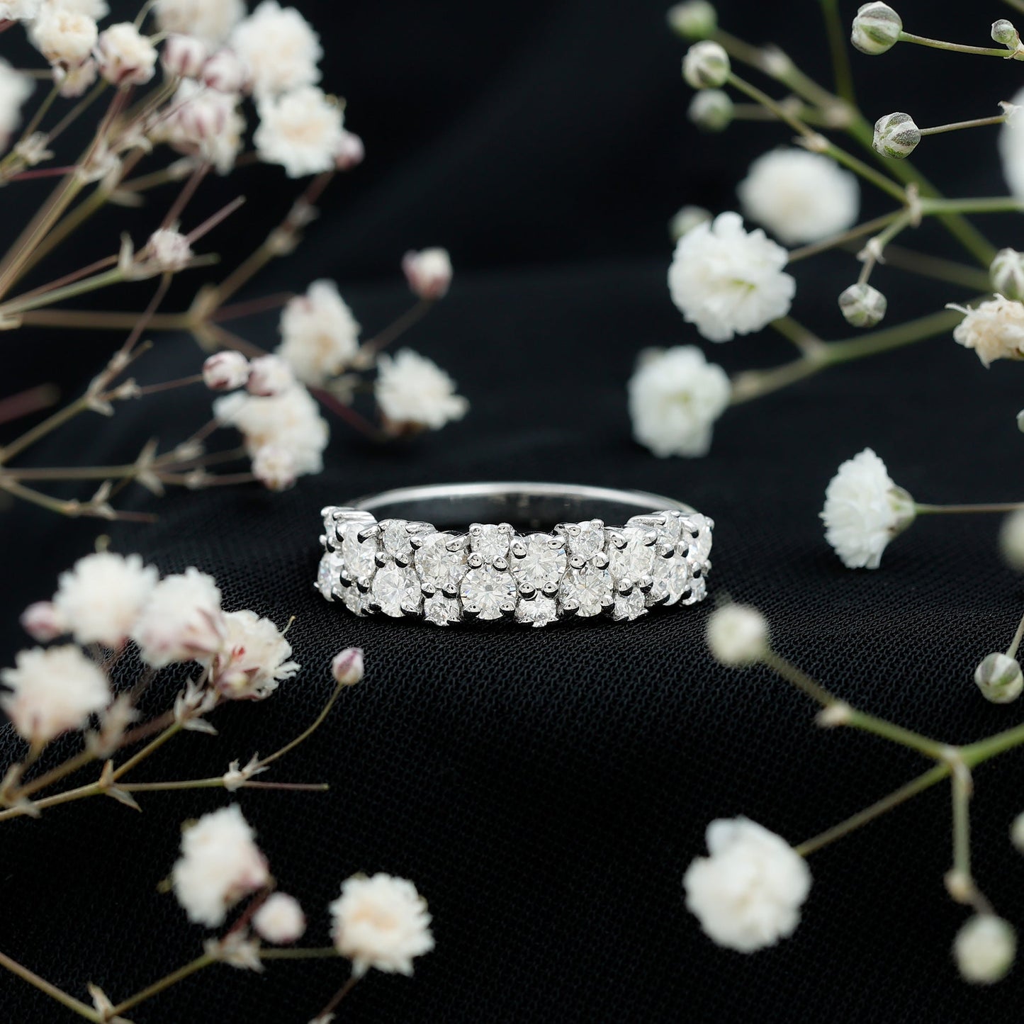 1.50 CT Round Cubic Zirconia Cluster Half Eternity Ring