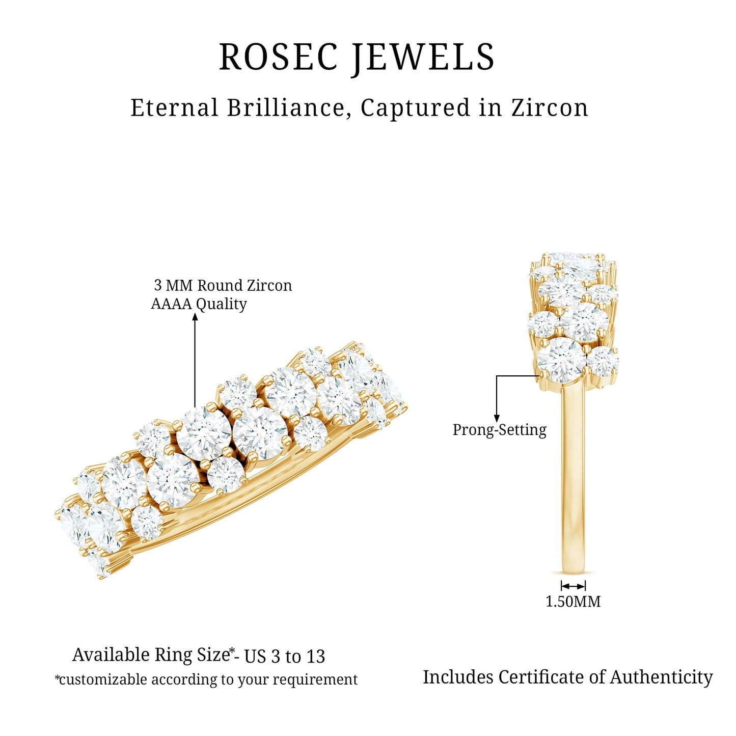 1.50 CT Round Cubic Zirconia Cluster Half Eternity Ring