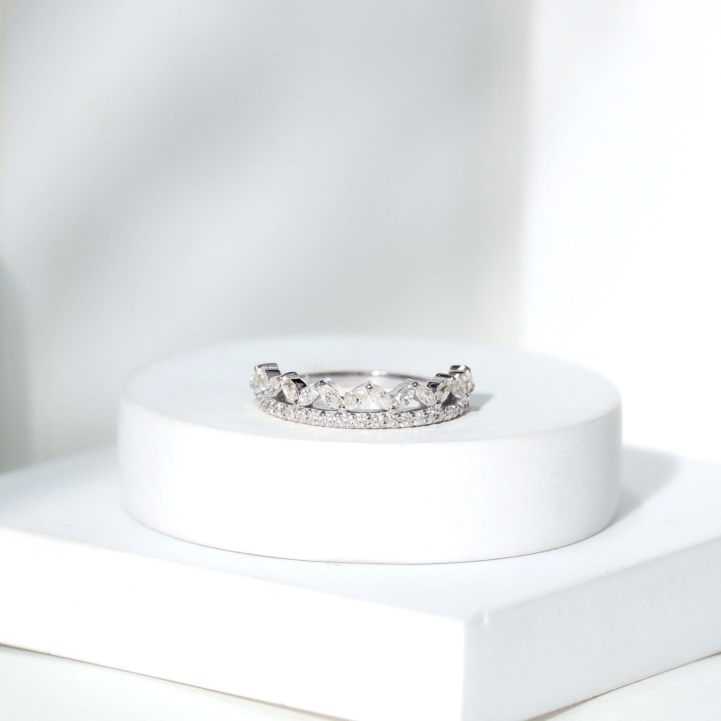 Marquise and Round Cut Zircon Half Eternity Stackable Ring