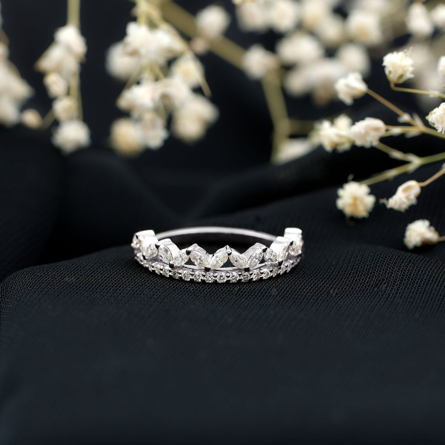 Marquise and Round Cut Zircon Half Eternity Stackable Ring