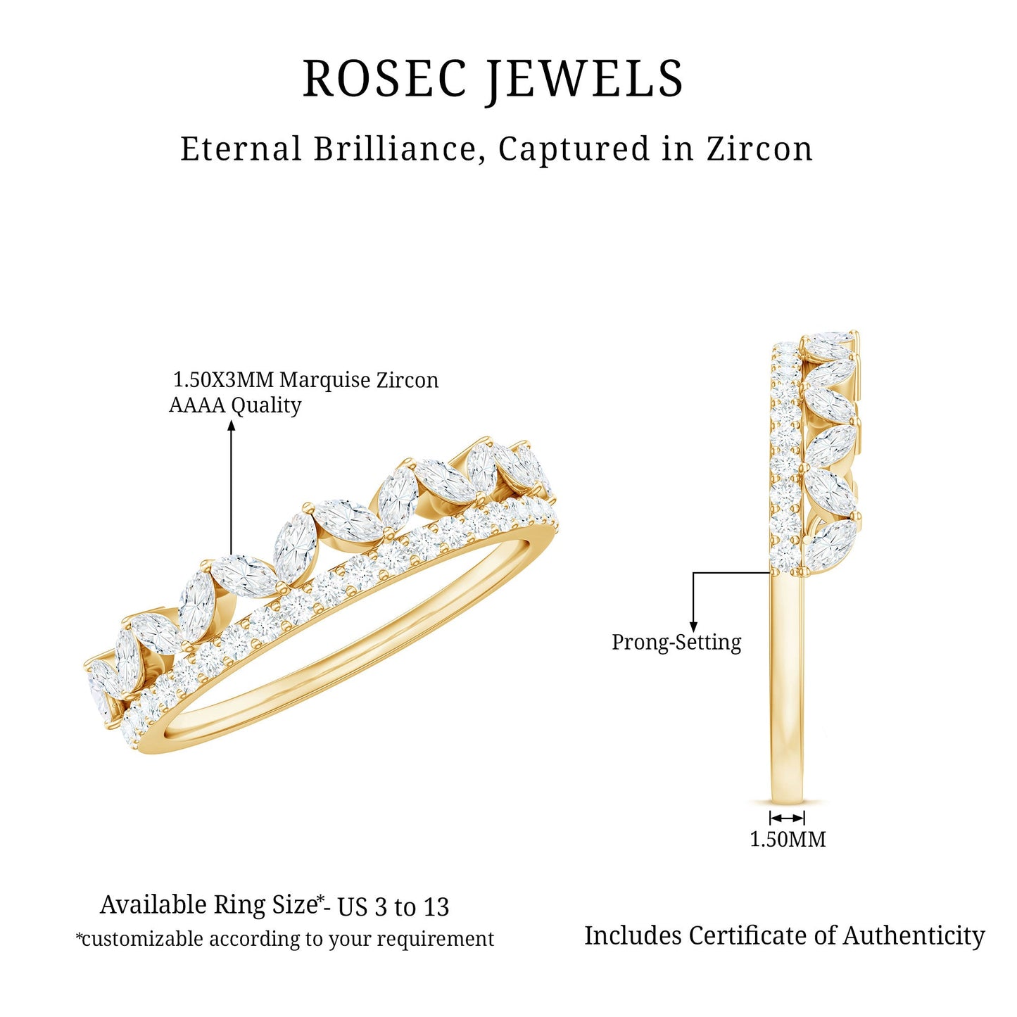 Marquise and Round Cut Zircon Half Eternity Stackable Ring
