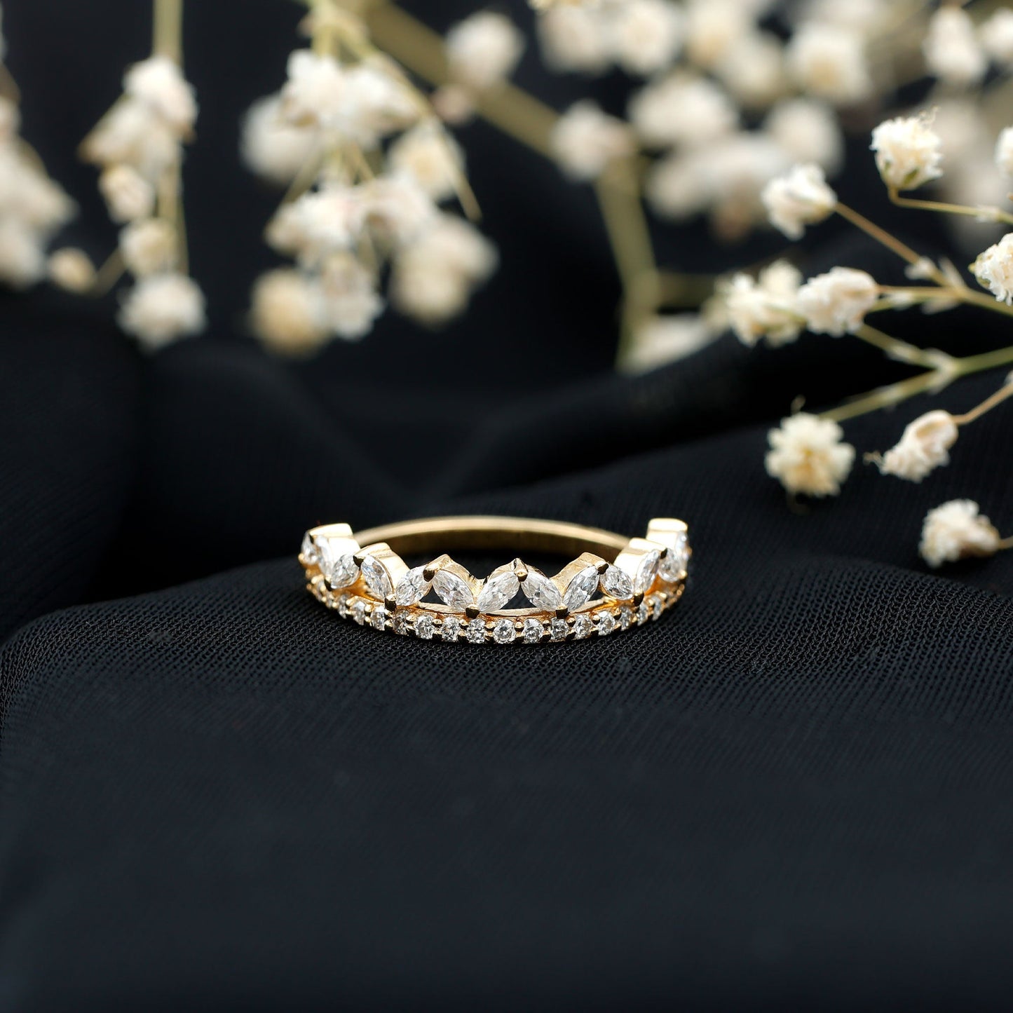 Marquise and Round Cut Zircon Half Eternity Stackable Ring