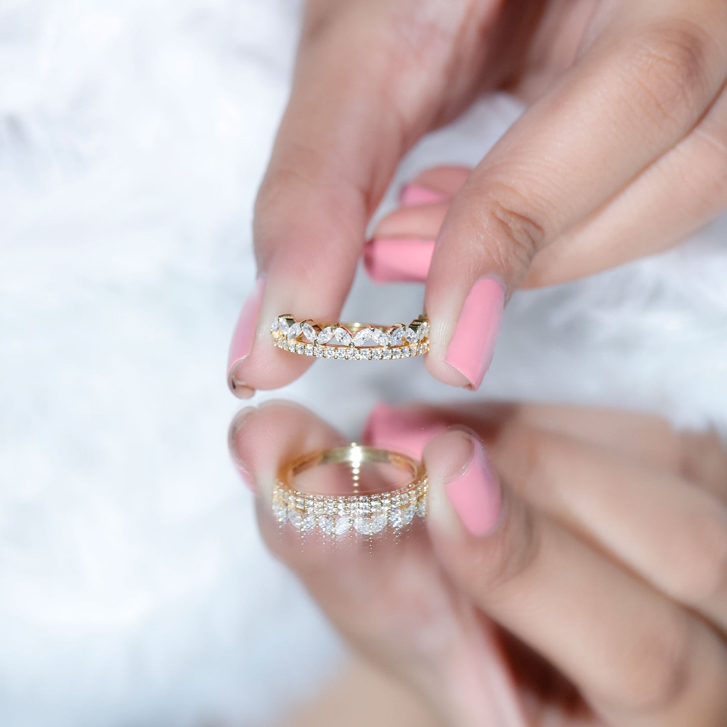 Marquise and Round Cut Zircon Half Eternity Stackable Ring