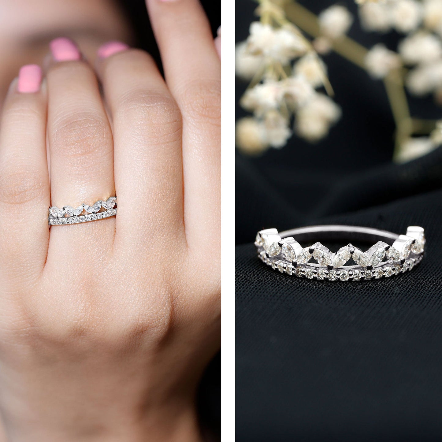 1 CT Moissanite Half Eternity Band Ring in Prong Setting