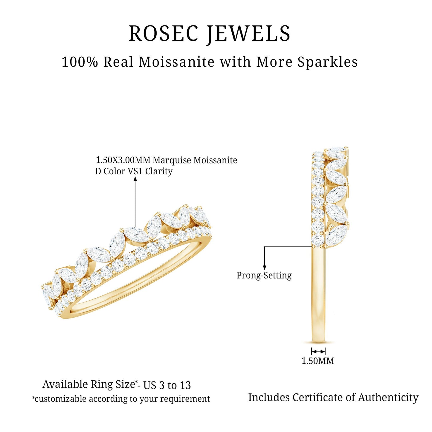 1 CT Moissanite Half Eternity Band Ring in Prong Setting