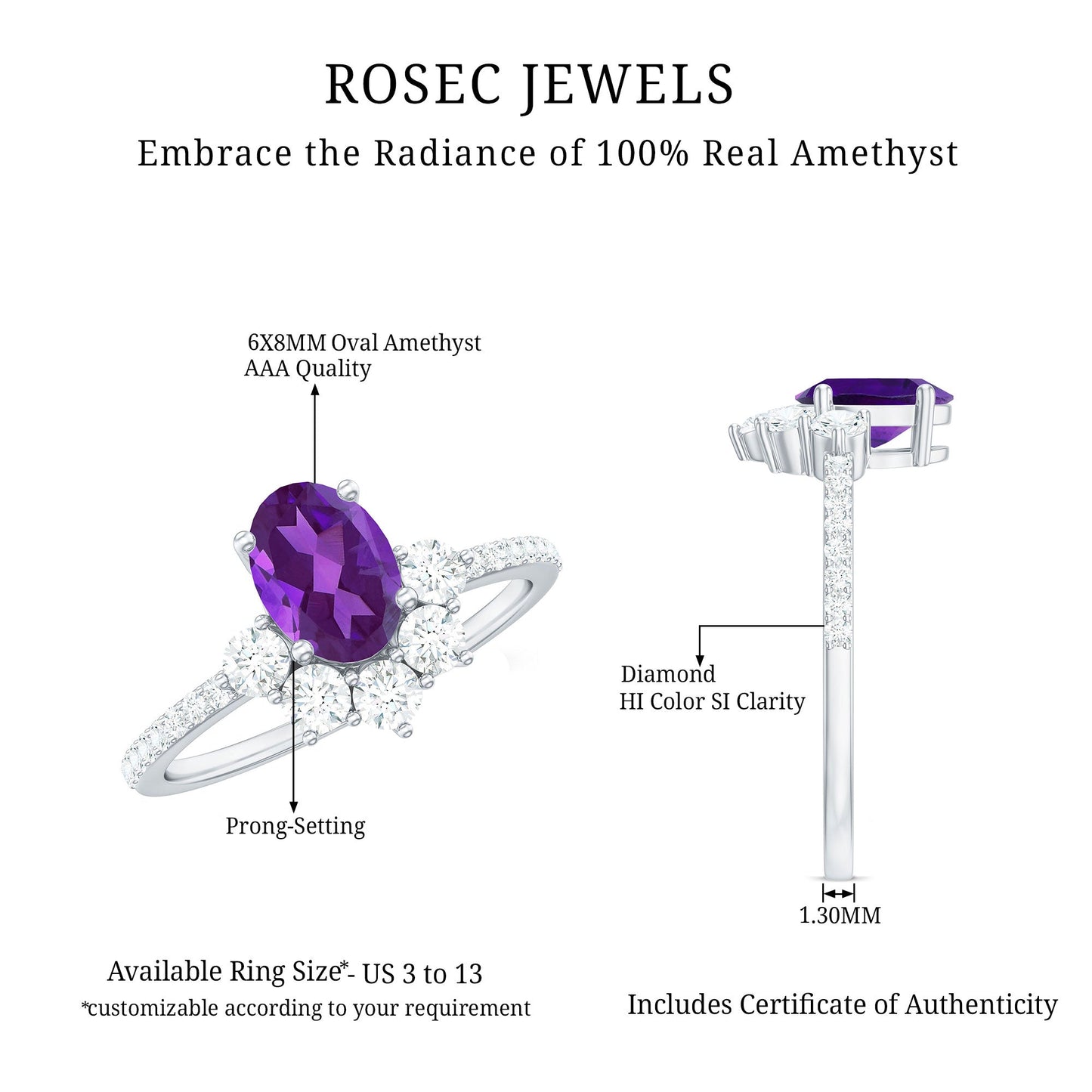 Oval Amethyst Half Halo Engagement Ring with Diamond