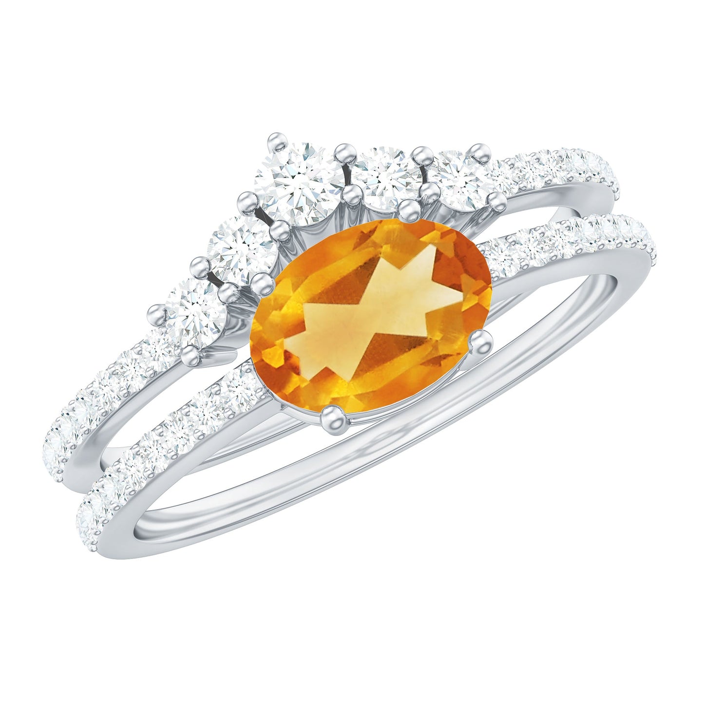 Natural Citrine Moissanite Oval Engagement Ring with Enhancer