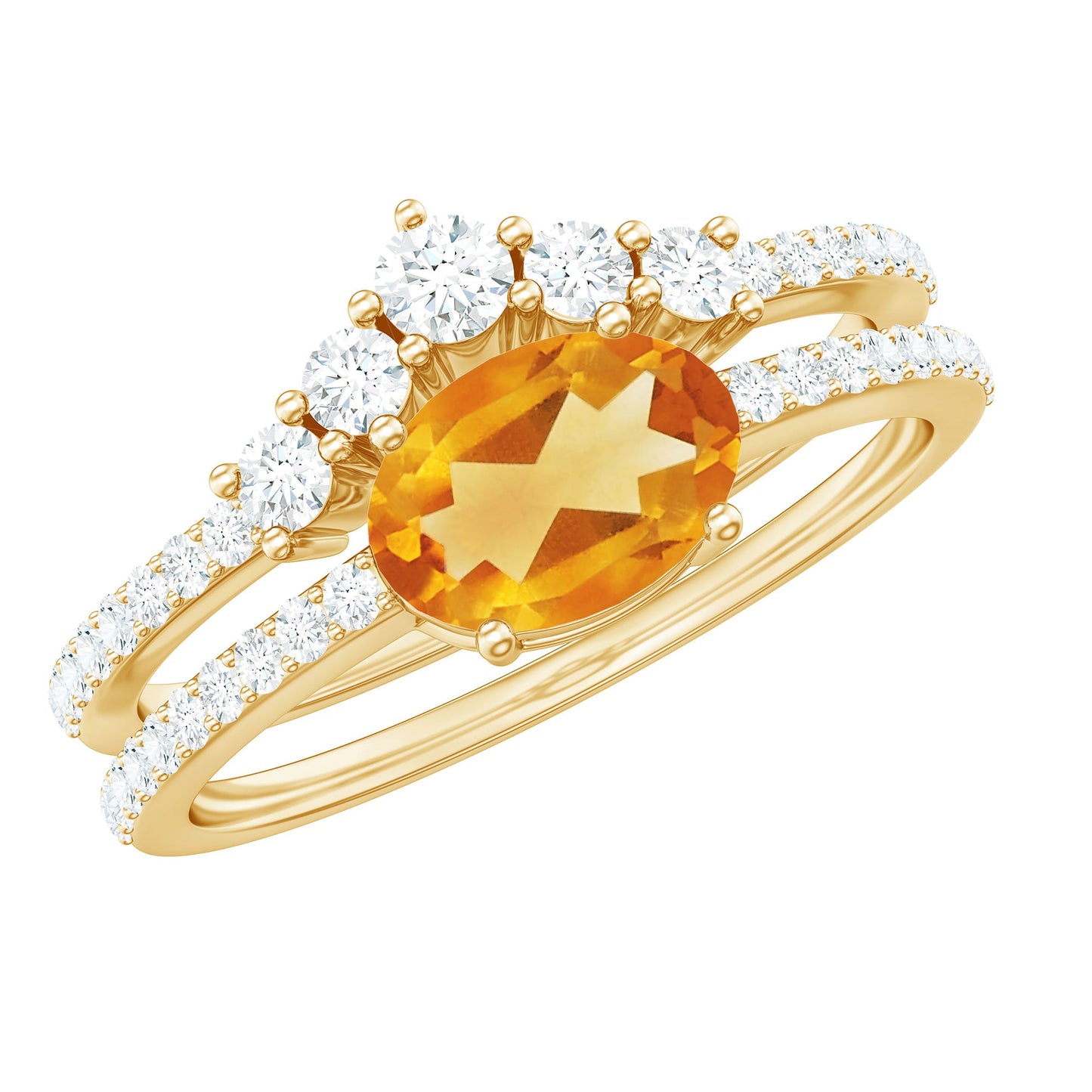 Natural Citrine Moissanite Oval Engagement Ring with Enhancer