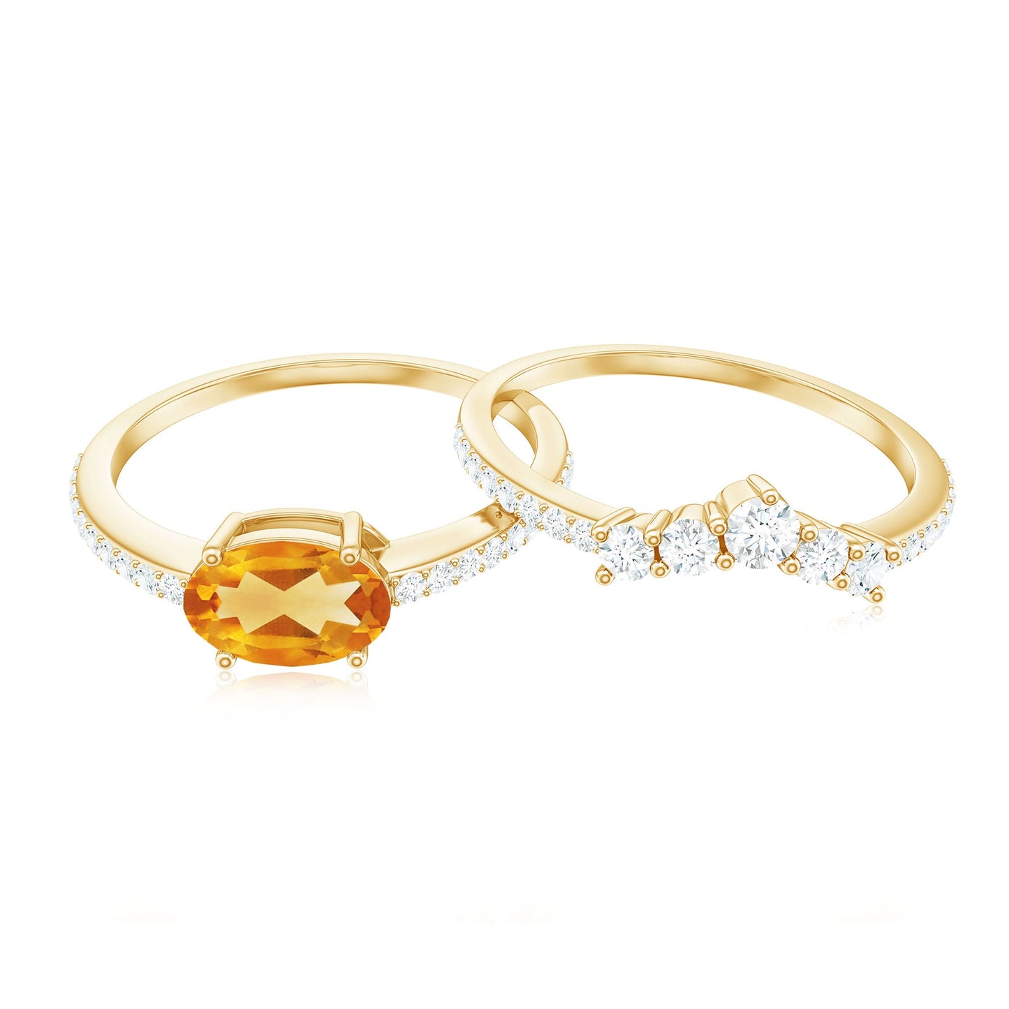 Natural Citrine Moissanite Oval Engagement Ring with Enhancer