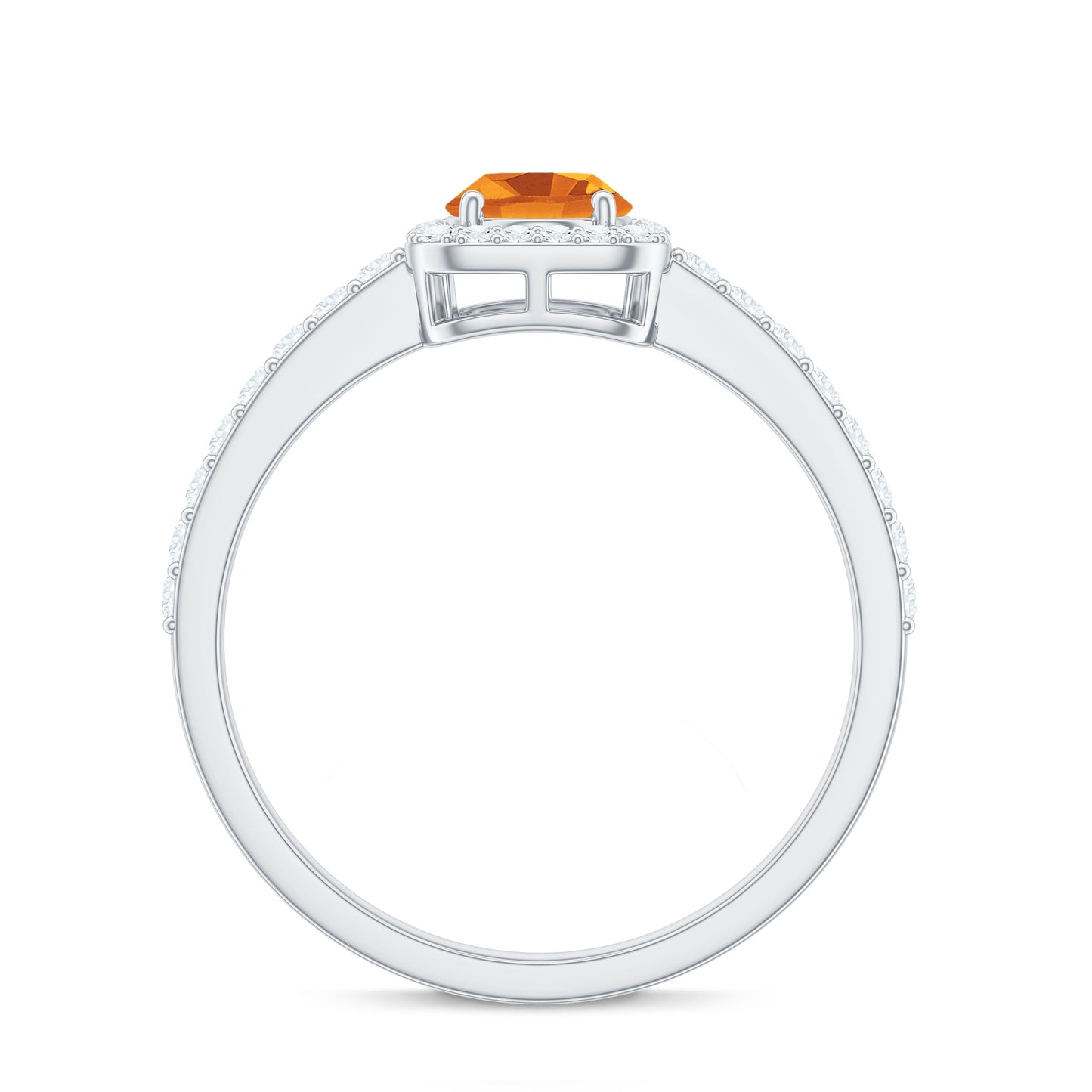 Real 6X8mm Yellow Citrine Oval Engagement Ring with Moissanite Halo
