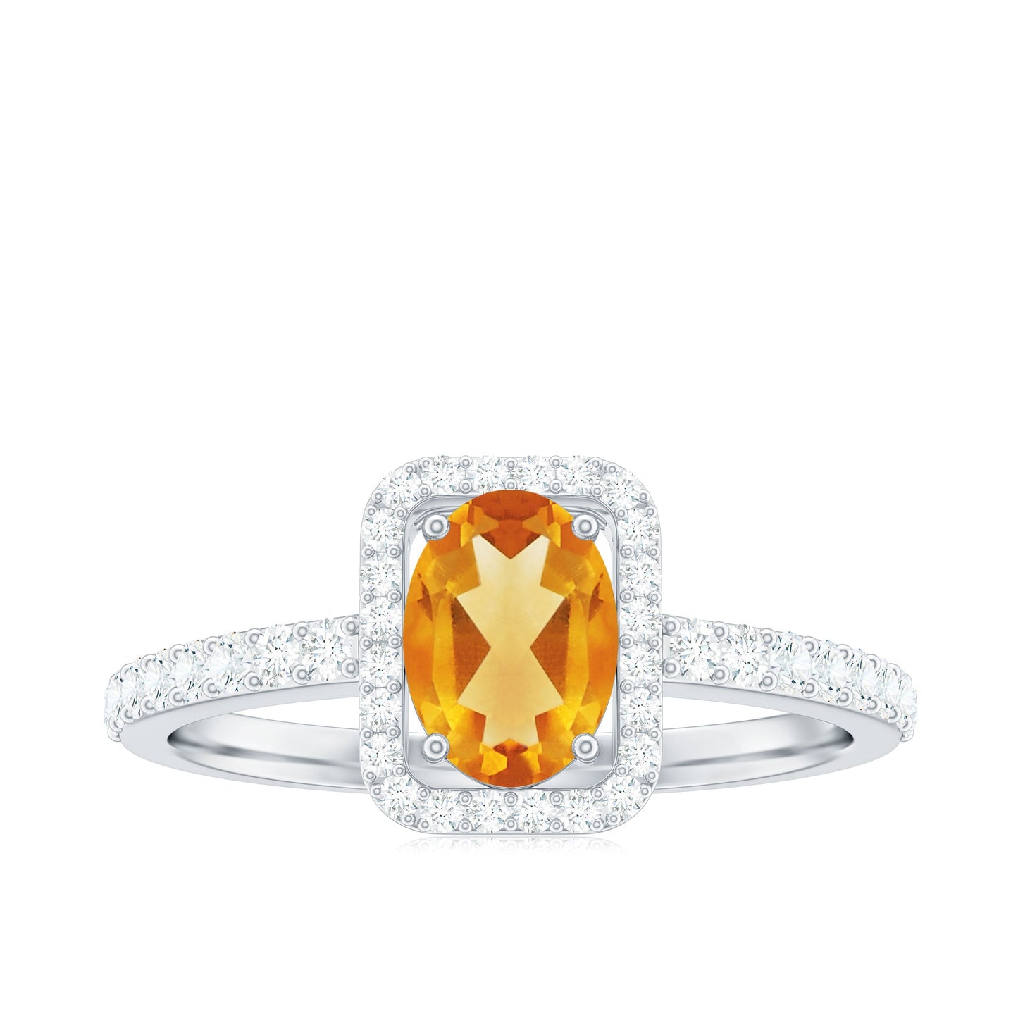 Real 6X8mm Yellow Citrine Oval Engagement Ring with Moissanite Halo