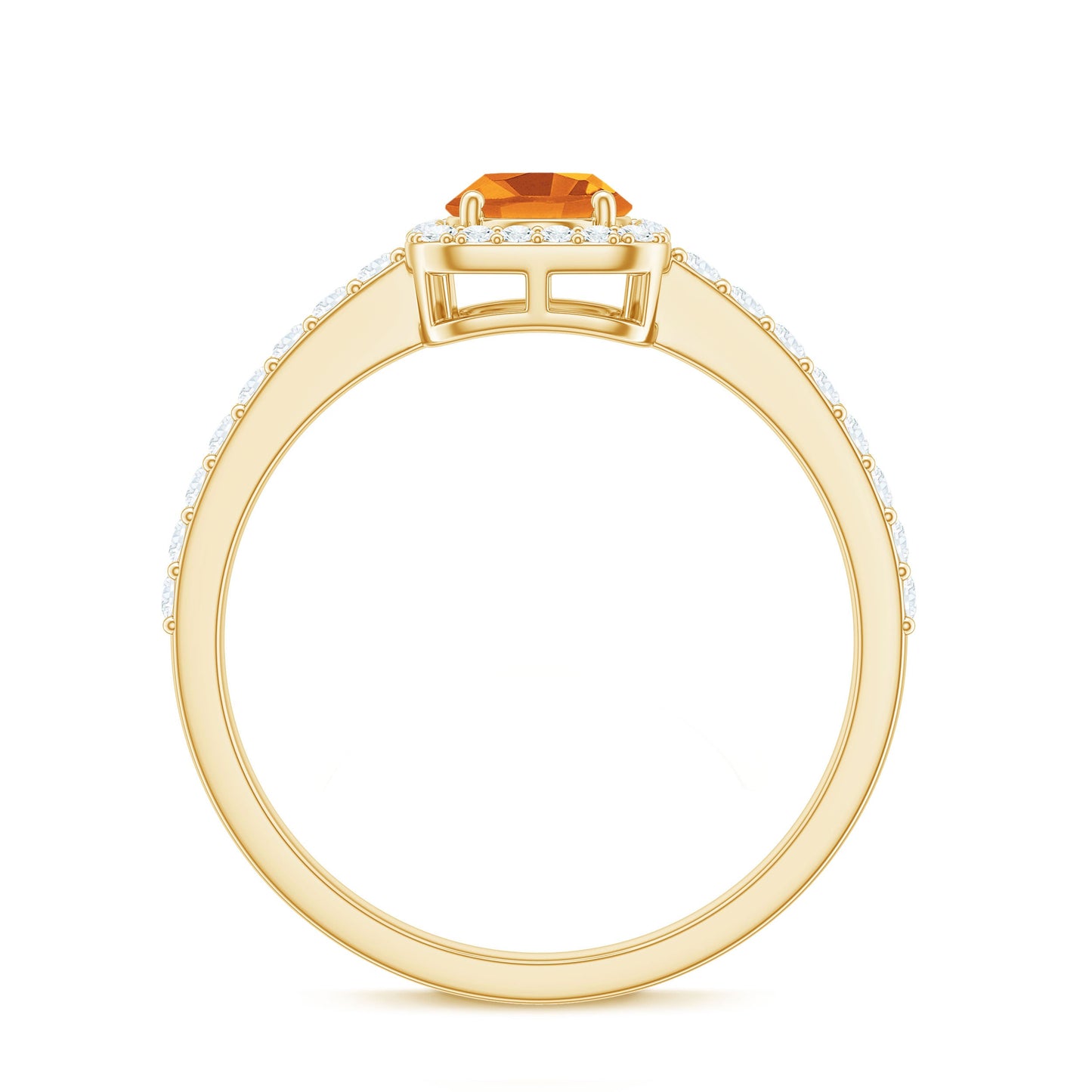 Real 6X8mm Yellow Citrine Oval Engagement Ring with Moissanite Halo