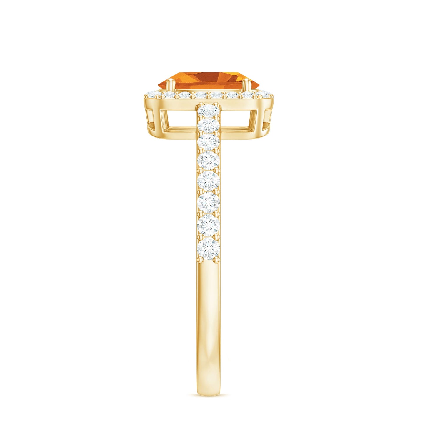 Real 6X8mm Yellow Citrine Oval Engagement Ring with Moissanite Halo