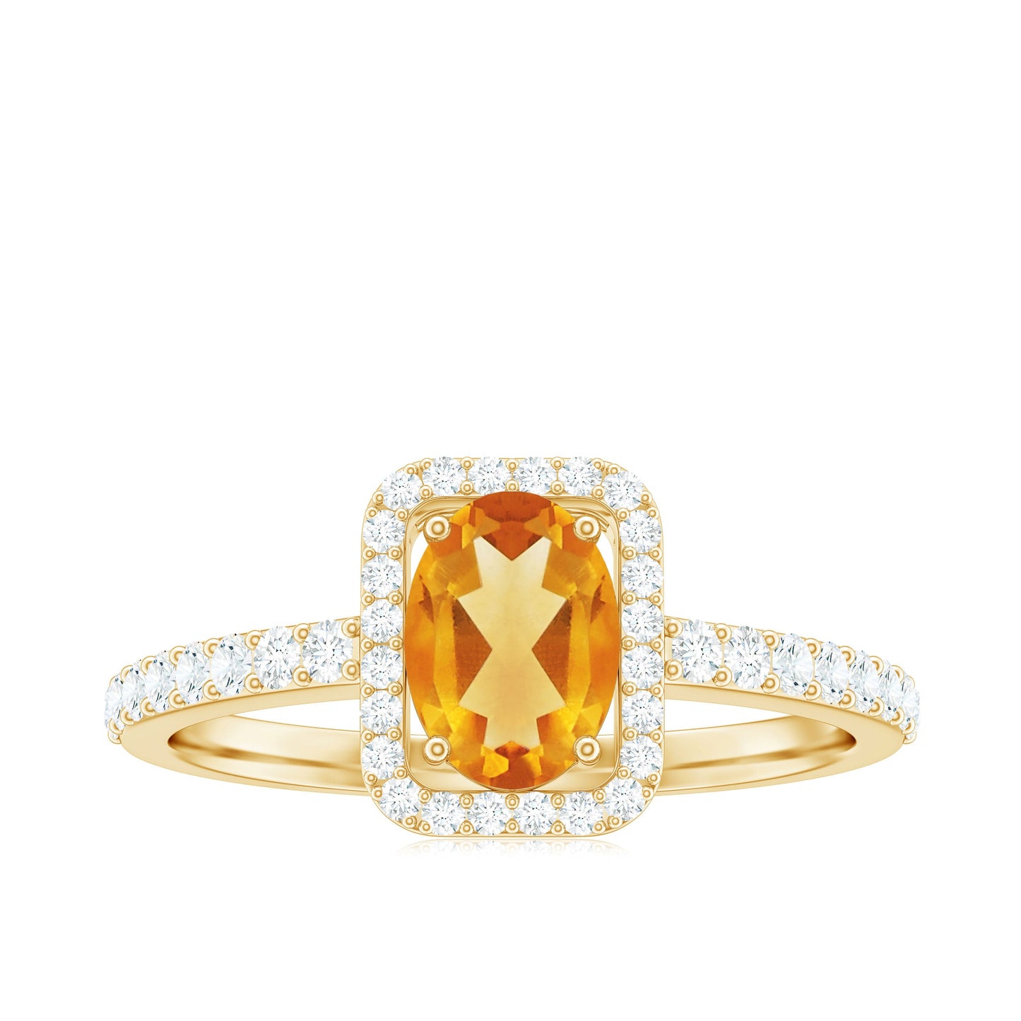 Real 6X8mm Yellow Citrine Oval Engagement Ring with Moissanite Halo