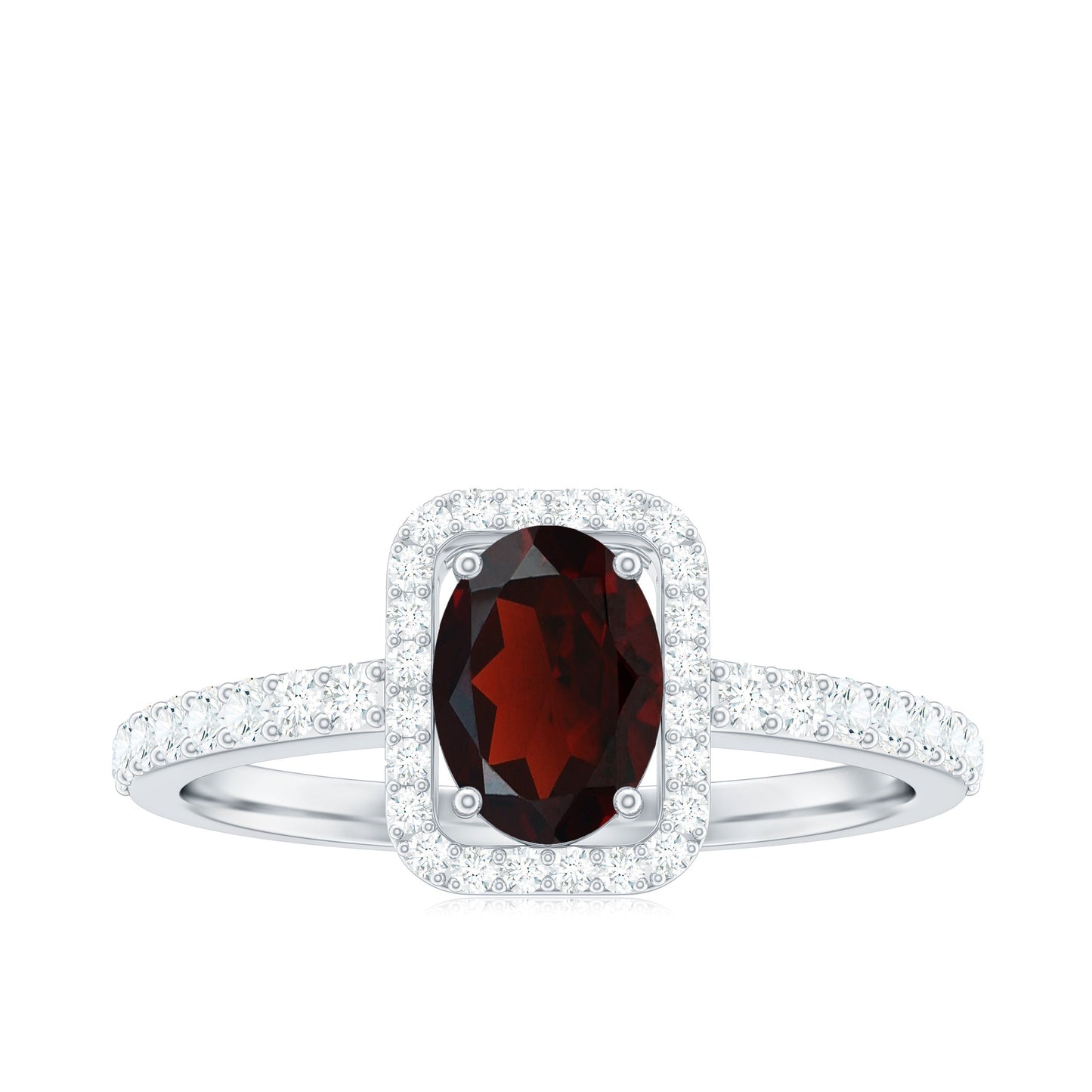 Classic 6X8mm Garnet Oval Engagement Ring with Diamond Halo