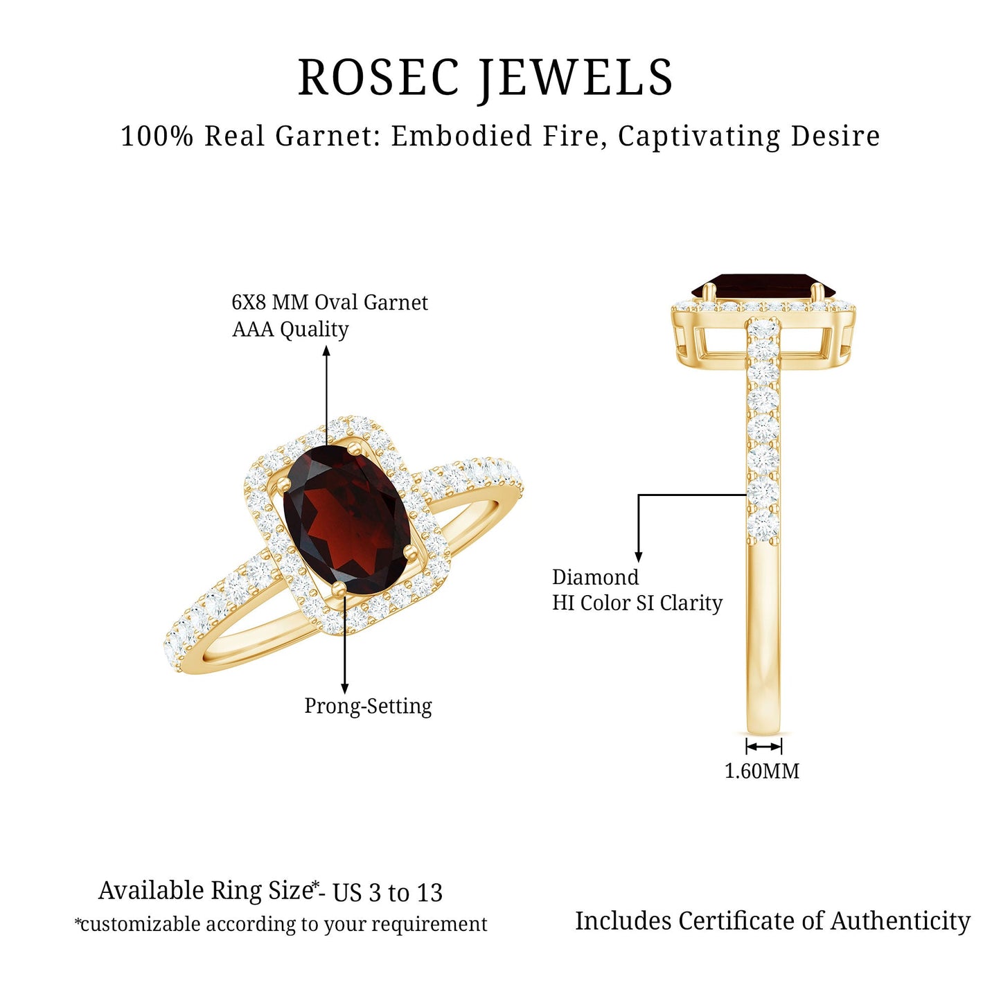 Classic 6X8mm Garnet Oval Engagement Ring with Diamond Halo