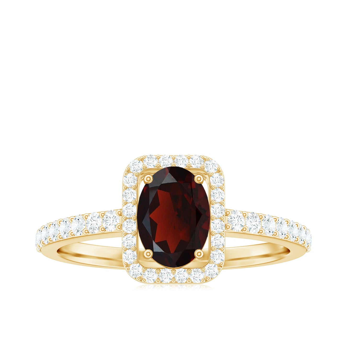 Classic 6X8mm Garnet Oval Engagement Ring with Diamond Halo