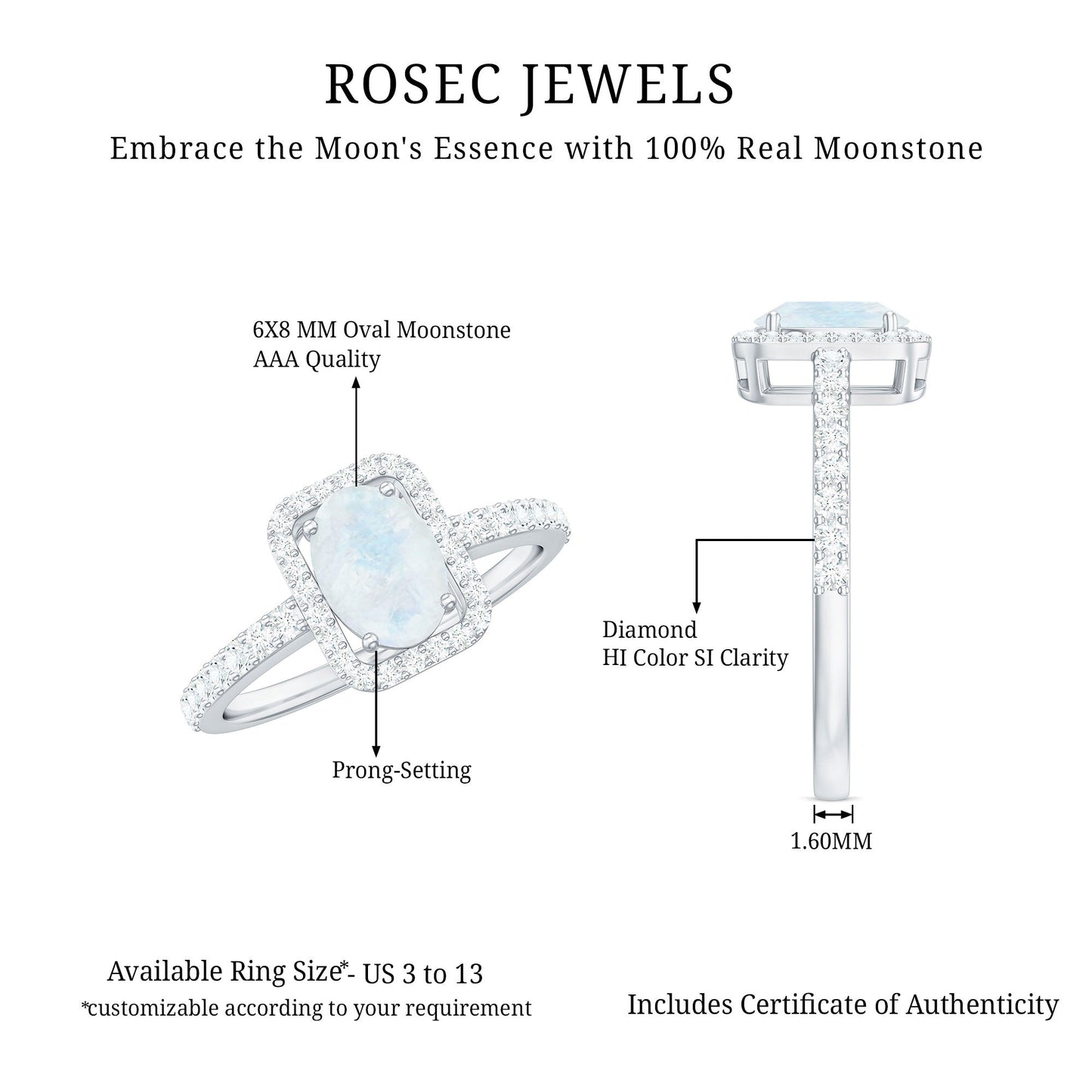 1.50 CT Oval Cut Moonstone Ring with Diamond Halo