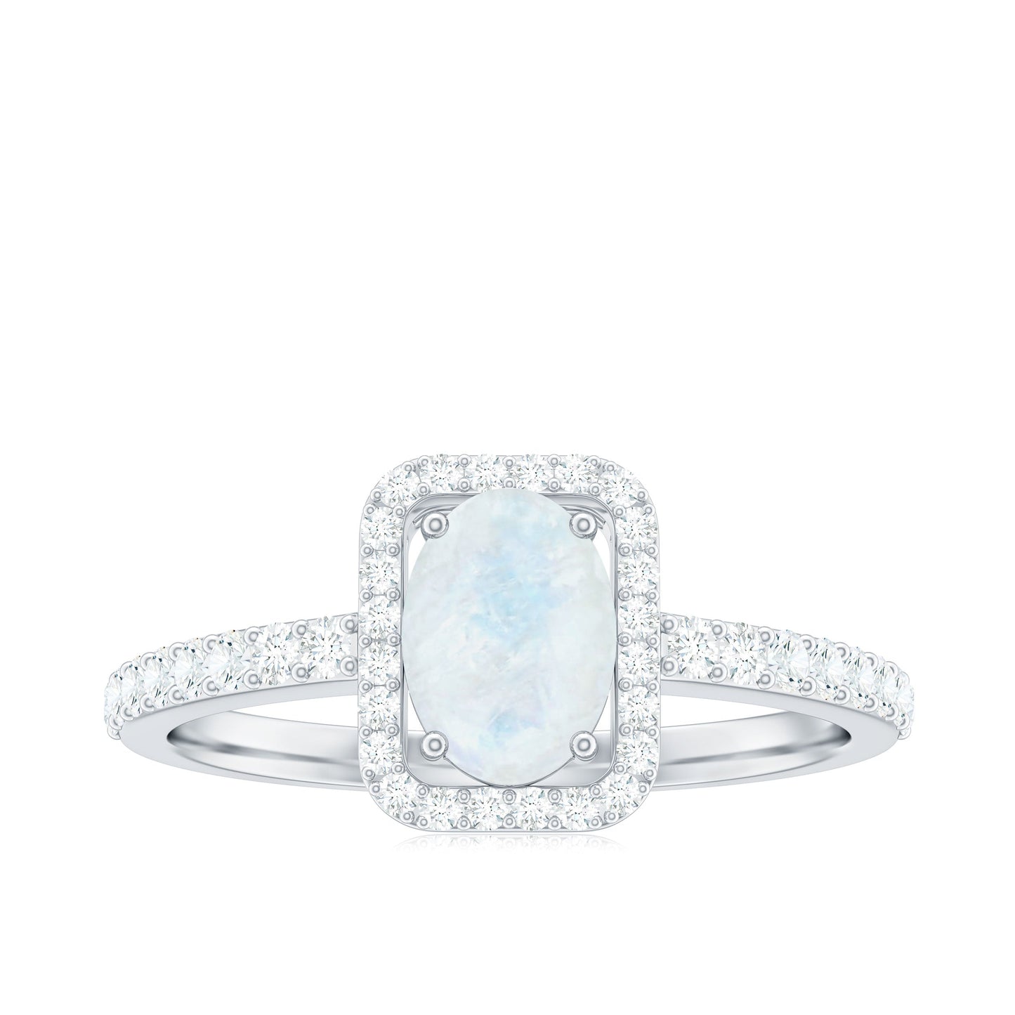 1.50 CT Oval Cut Moonstone Ring with Diamond Halo