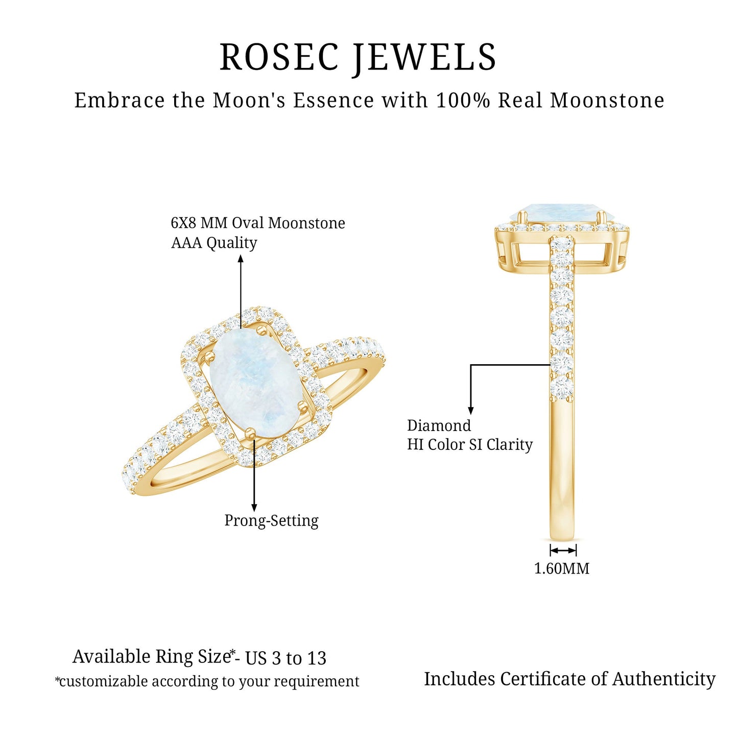 1.50 CT Oval Cut Moonstone Ring with Diamond Halo