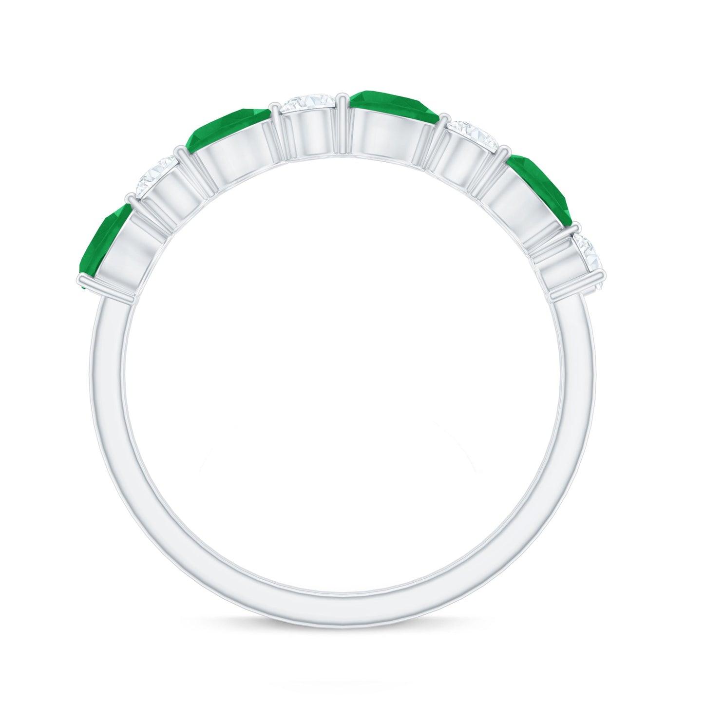 Real Pear Shape Emerald Moissanite Half Eternity Ring in East West Style