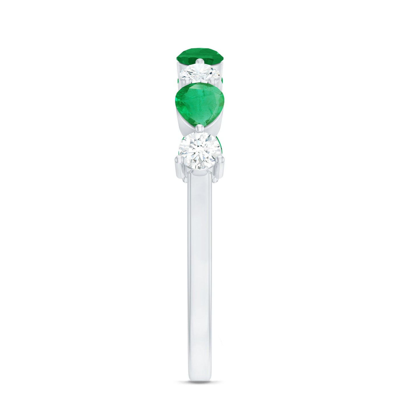 Real Pear Shape Emerald Moissanite Half Eternity Ring in East West Style
