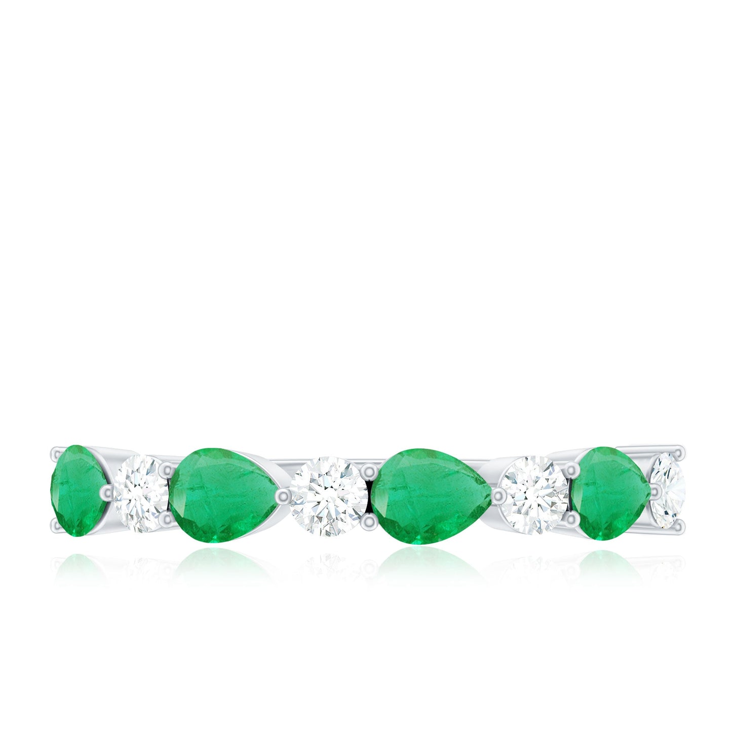Real Pear Shape Emerald Moissanite Half Eternity Ring in East West Style