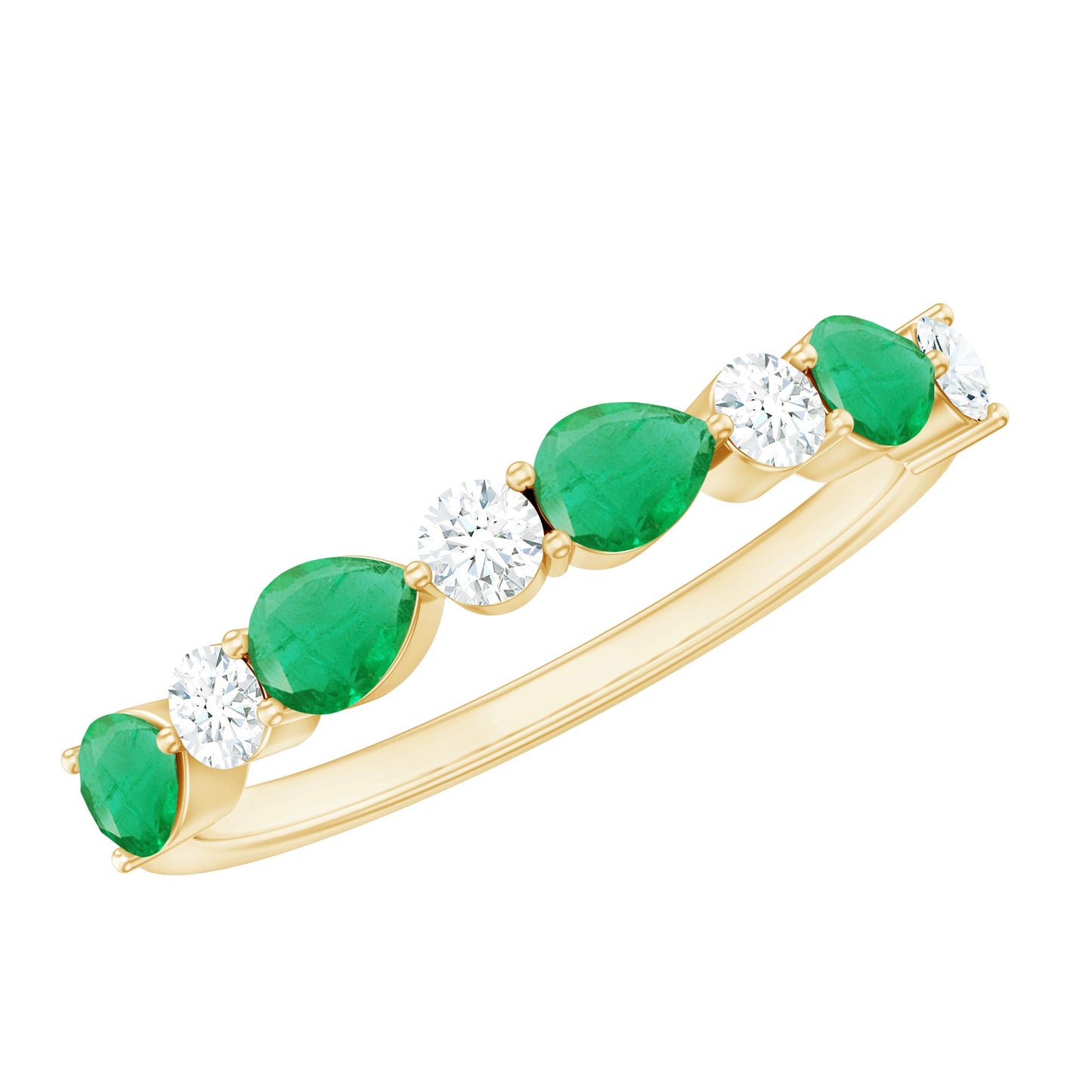 Real Pear Shape Emerald Moissanite Half Eternity Ring in East West Style