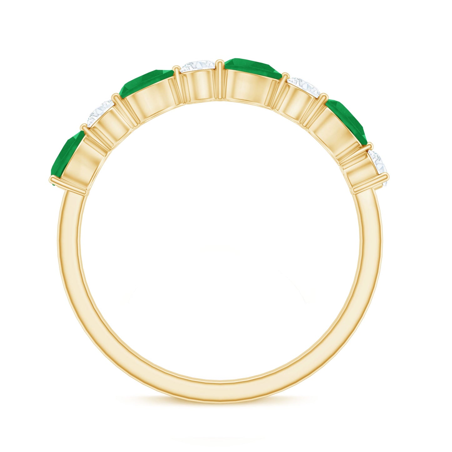 Real Pear Shape Emerald Moissanite Half Eternity Ring in East West Style