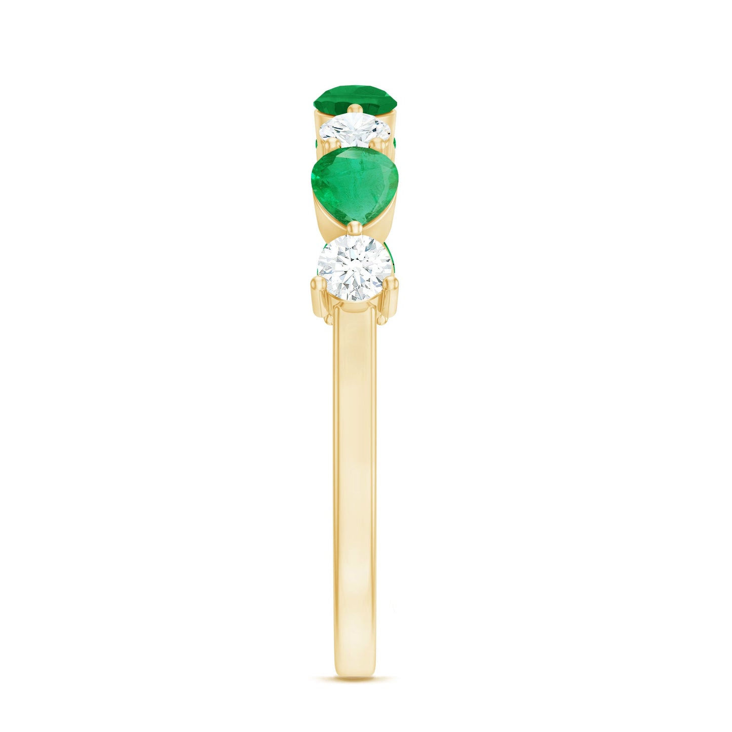 Real Pear Shape Emerald Moissanite Half Eternity Ring in East West Style