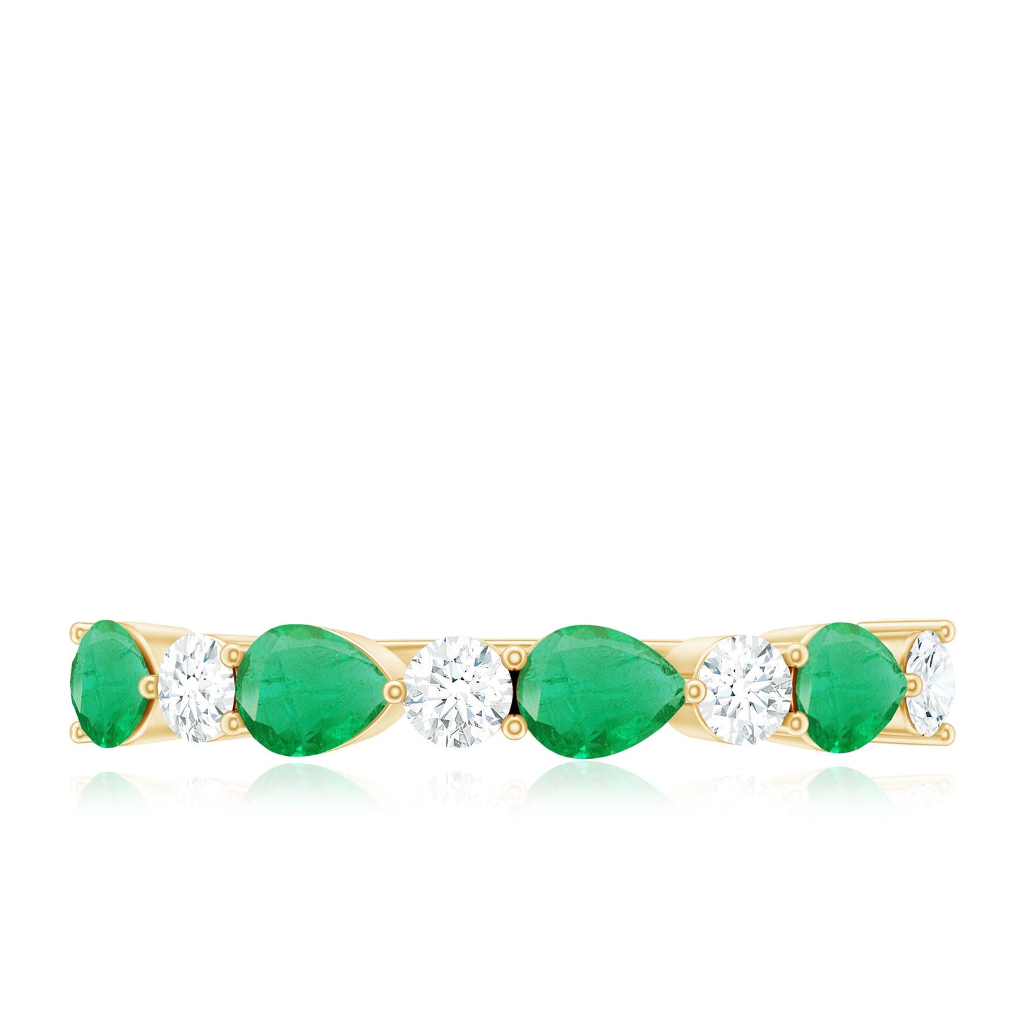 Real Pear Shape Emerald Moissanite Half Eternity Ring in East West Style