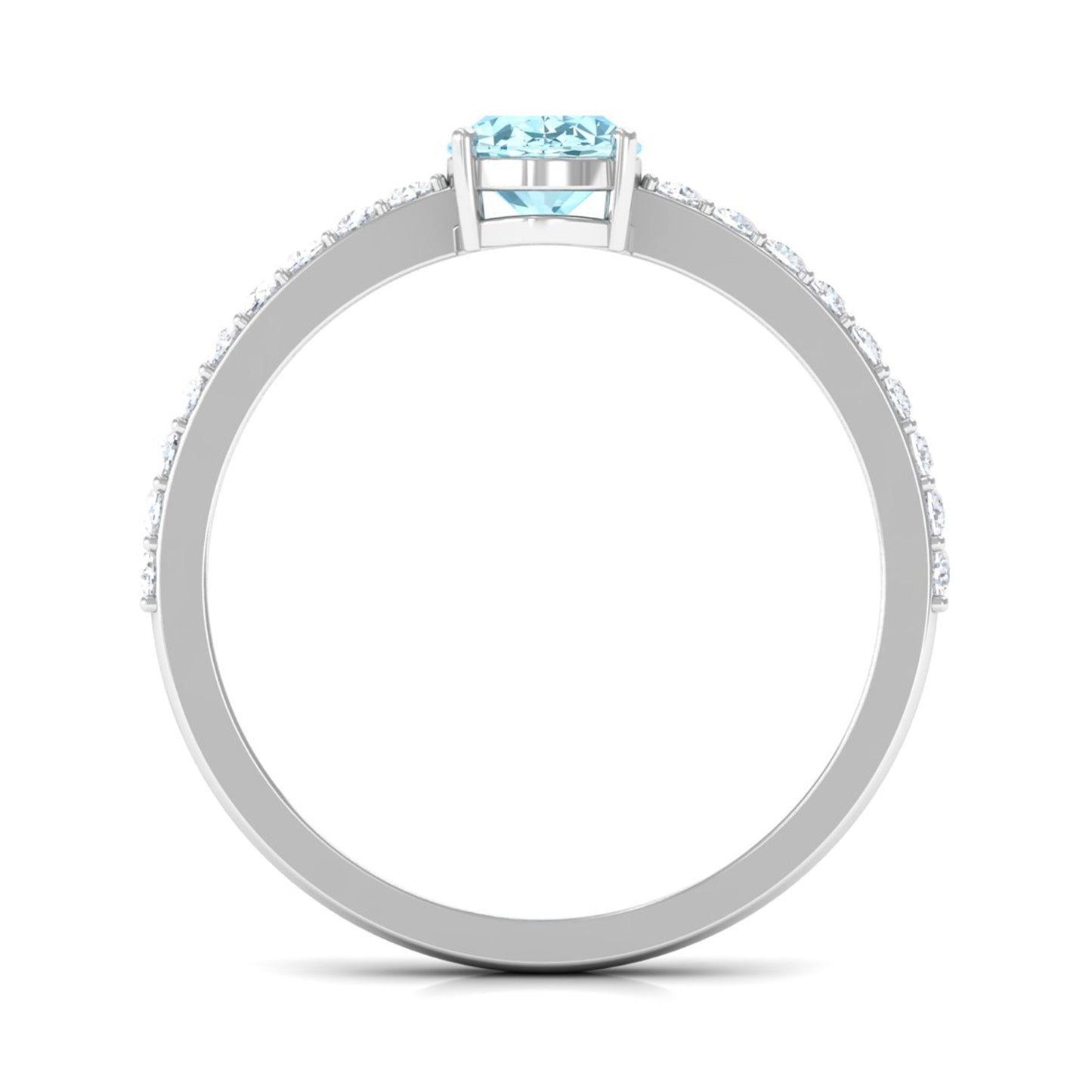 Genuine 6X8mm Solitaire Aquamarine Oval Engagement Ring with Diamond