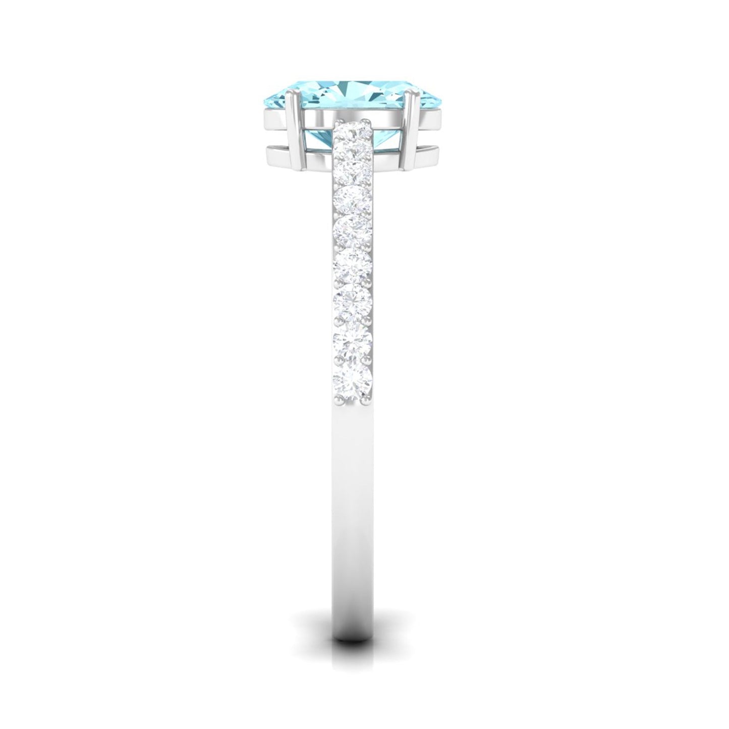 Genuine 6X8mm Solitaire Aquamarine Oval Engagement Ring with Diamond