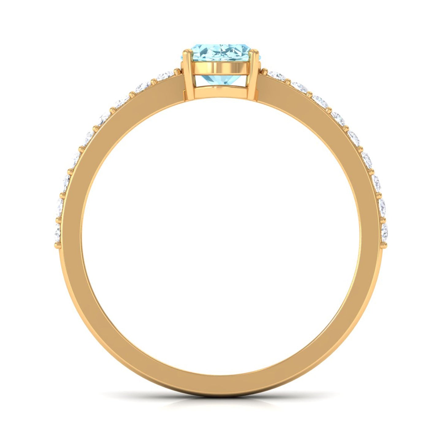 Genuine 6X8mm Solitaire Aquamarine Oval Engagement Ring with Diamond