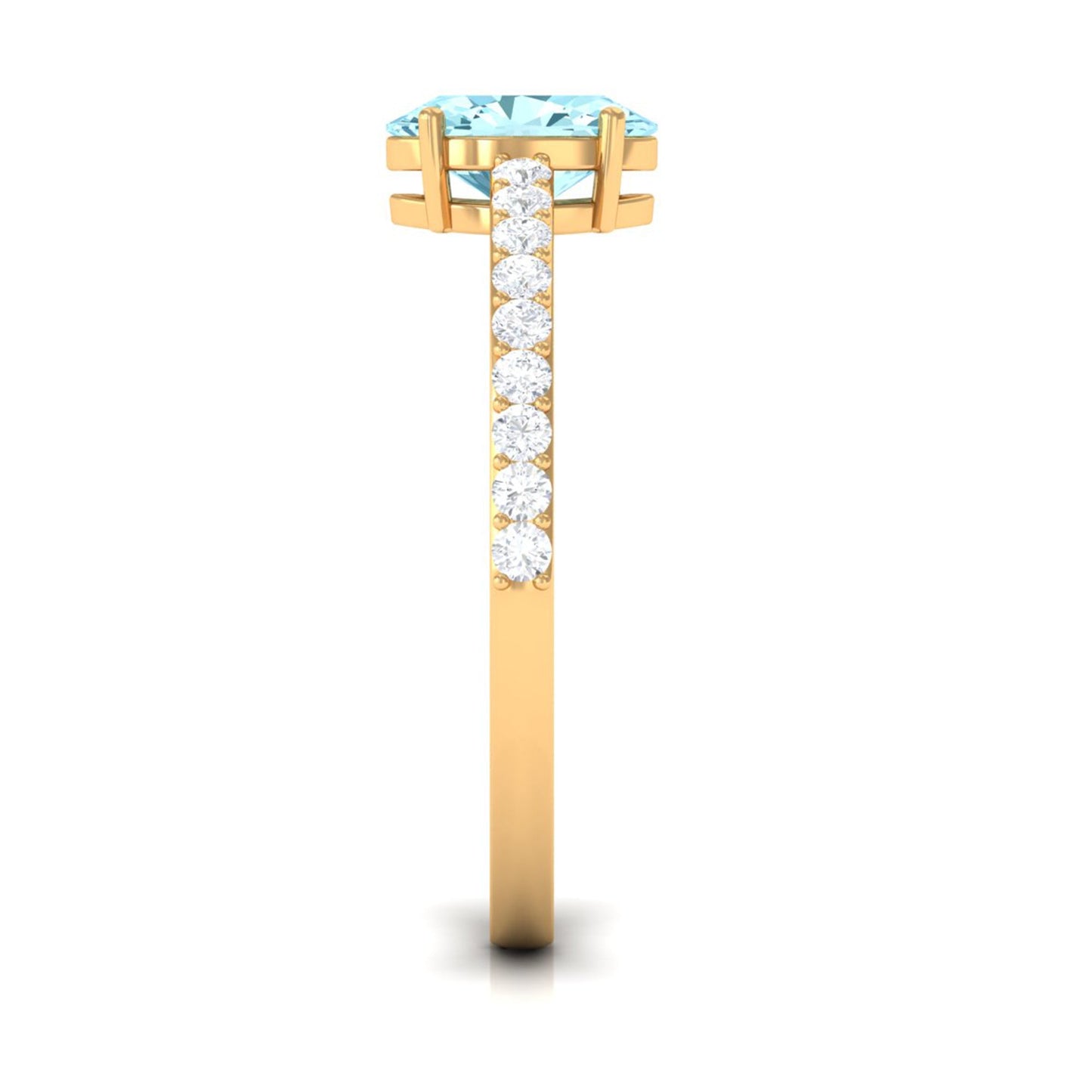 Genuine 6X8mm Solitaire Aquamarine Oval Engagement Ring with Diamond