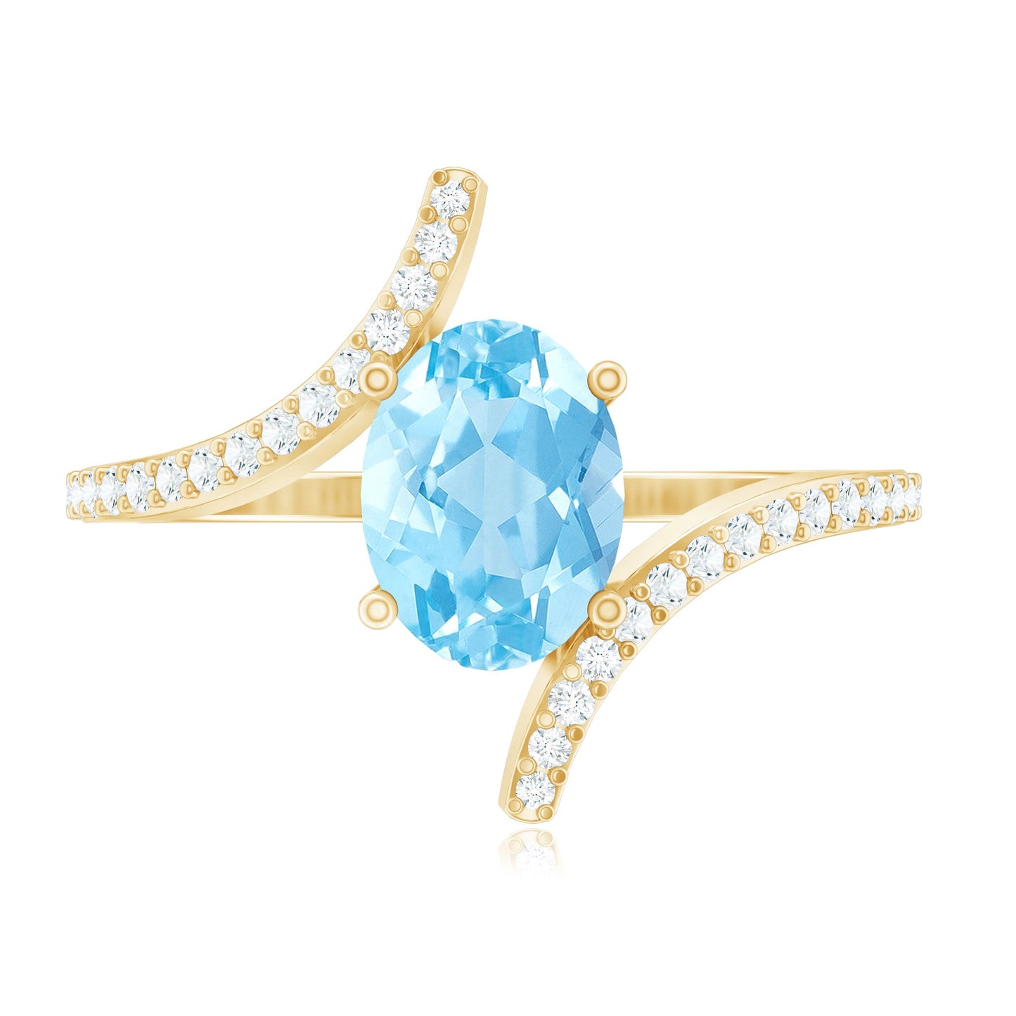 Real 6X8mm Aquamarine Oval Engagement Ring with Diamond Bypass Shank
