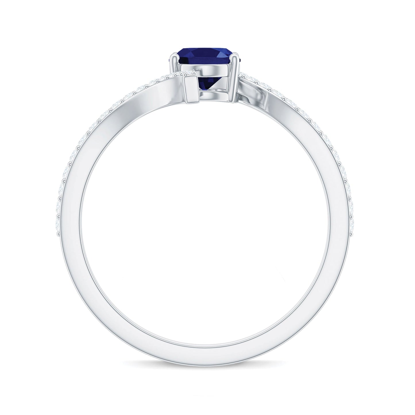 5X7 mm Oval Cut Lab Created Blue Sapphire Bypass Solitaire Ring with Diamond
