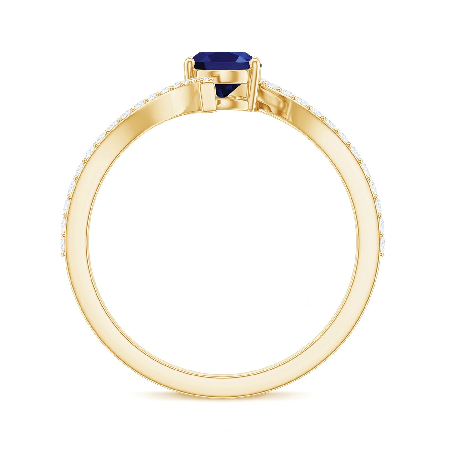5X7 mm Oval Cut Lab Created Blue Sapphire Bypass Solitaire Ring with Diamond