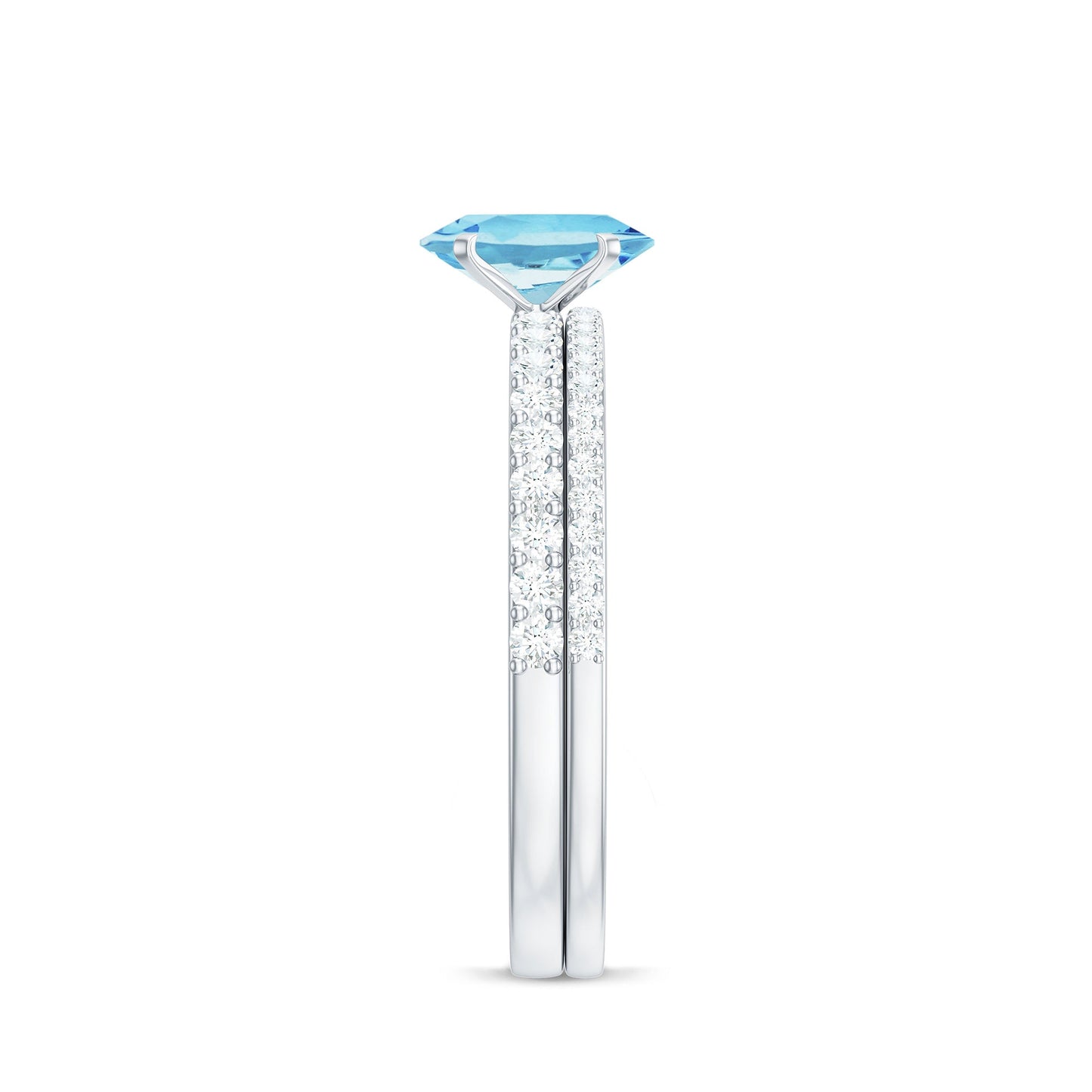 Natural Aquamarine Diamond Oval Engagement Ring with Wedding Band