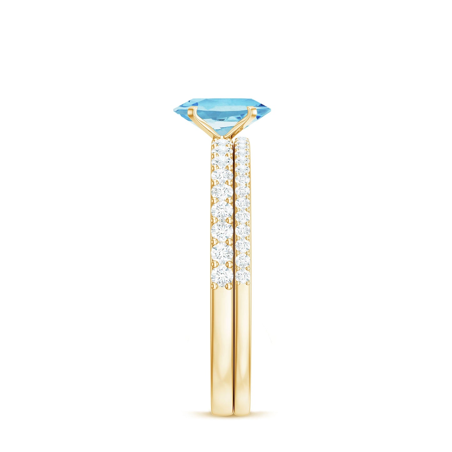 Natural Aquamarine Diamond Oval Engagement Ring with Wedding Band