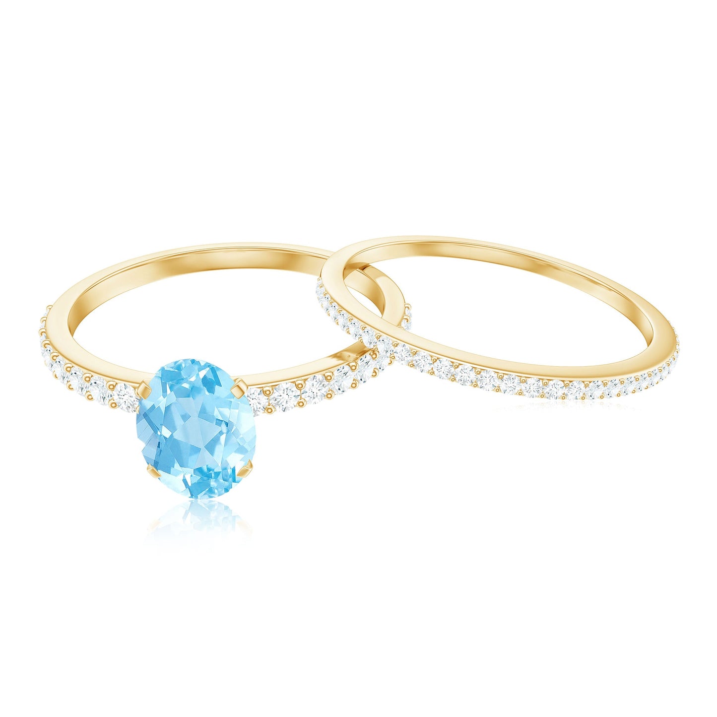 Natural Aquamarine Diamond Oval Engagement Ring with Wedding Band