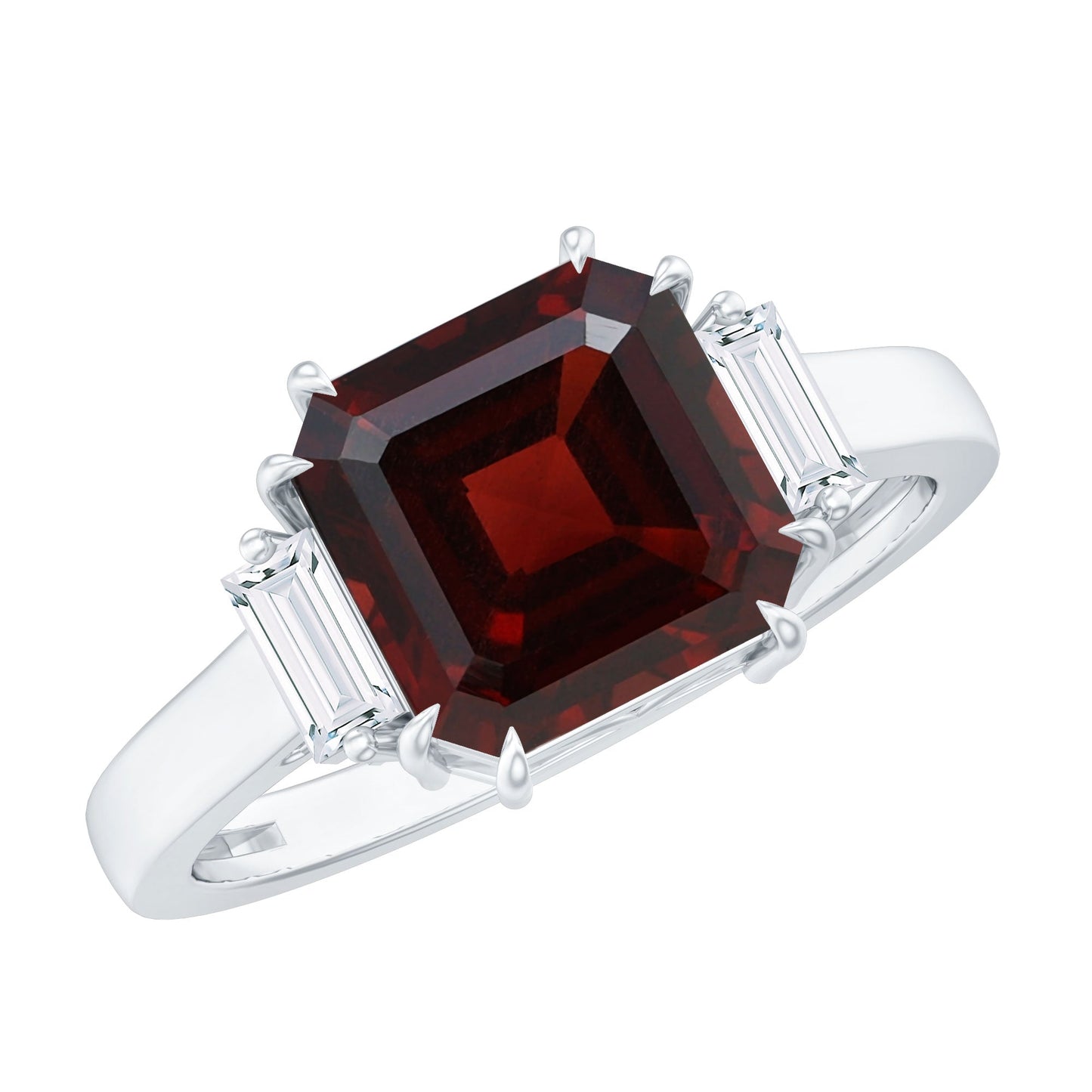 Natural 8mm Asscher Cut Garnet Engagement Ring with Diamond